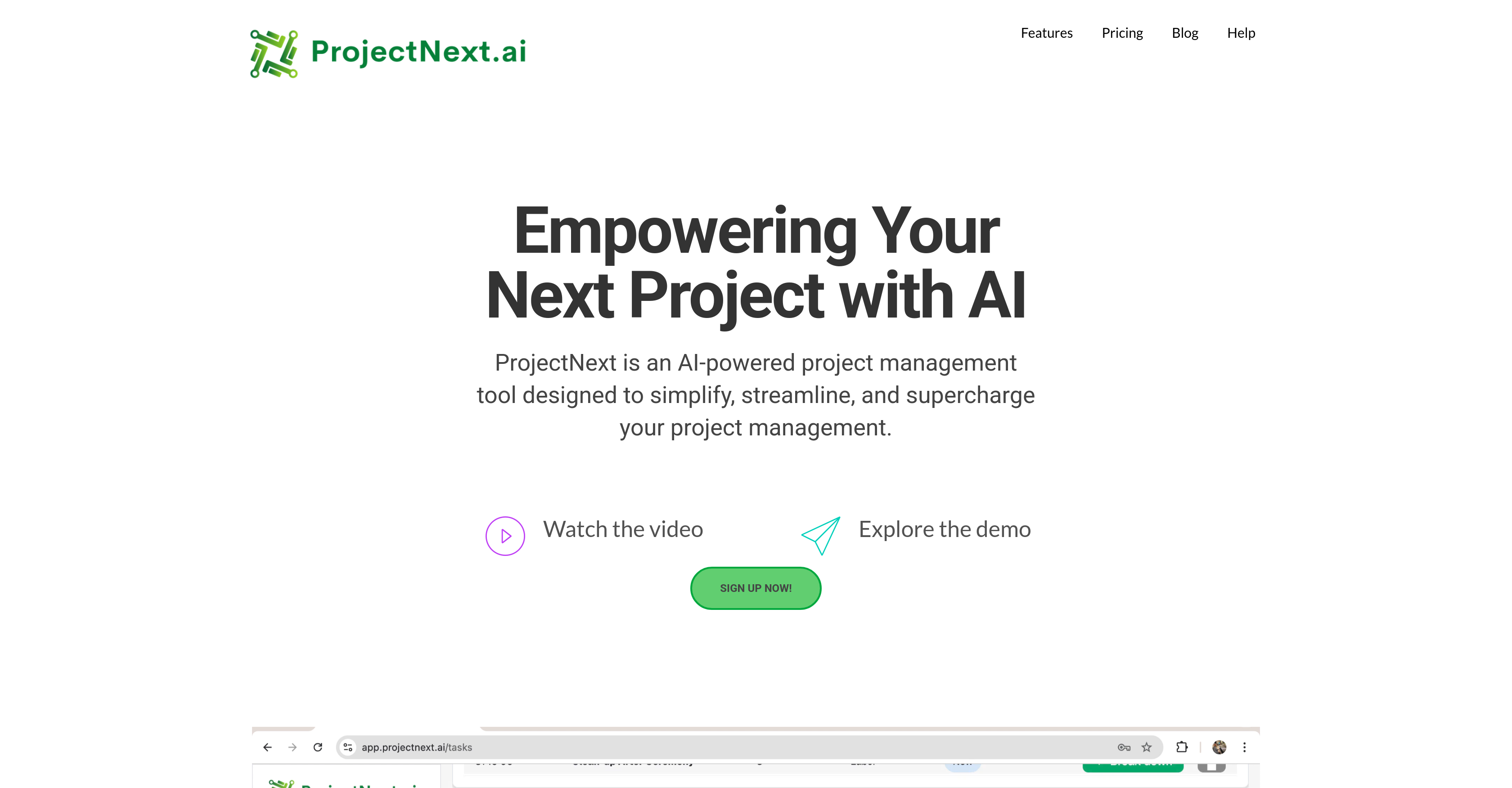 ProjectNext - Screenshot showing the interface and features of this AI tool