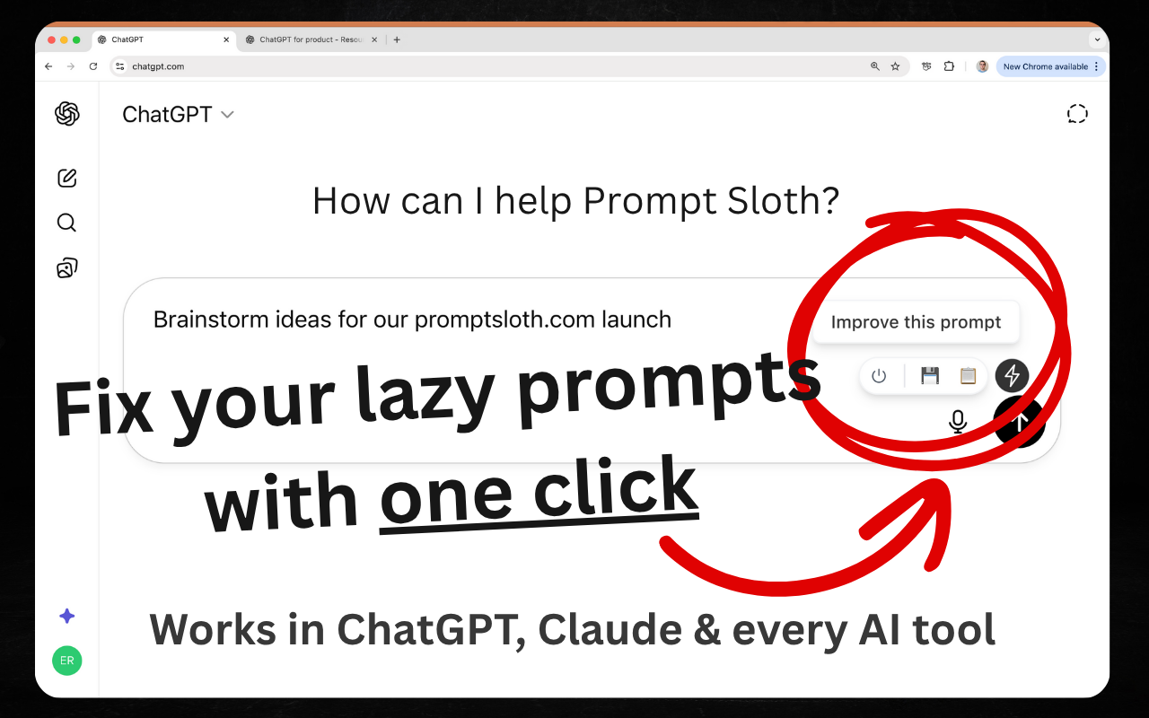 Prompt Sloth Write Better AI Prompts - Screenshot showing the interface and features of this AI tool