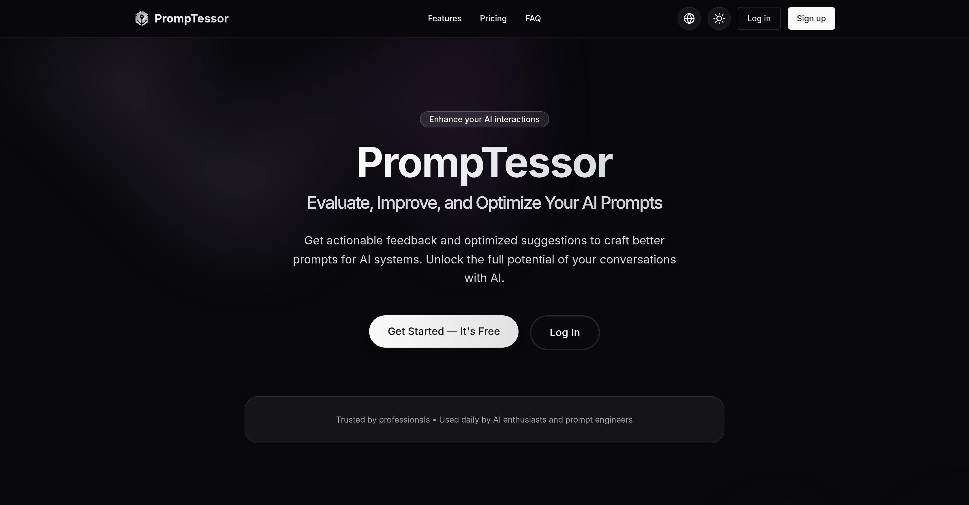 PrompTessorv1.2.0 - Screenshot showing the interface and features of this AI tool