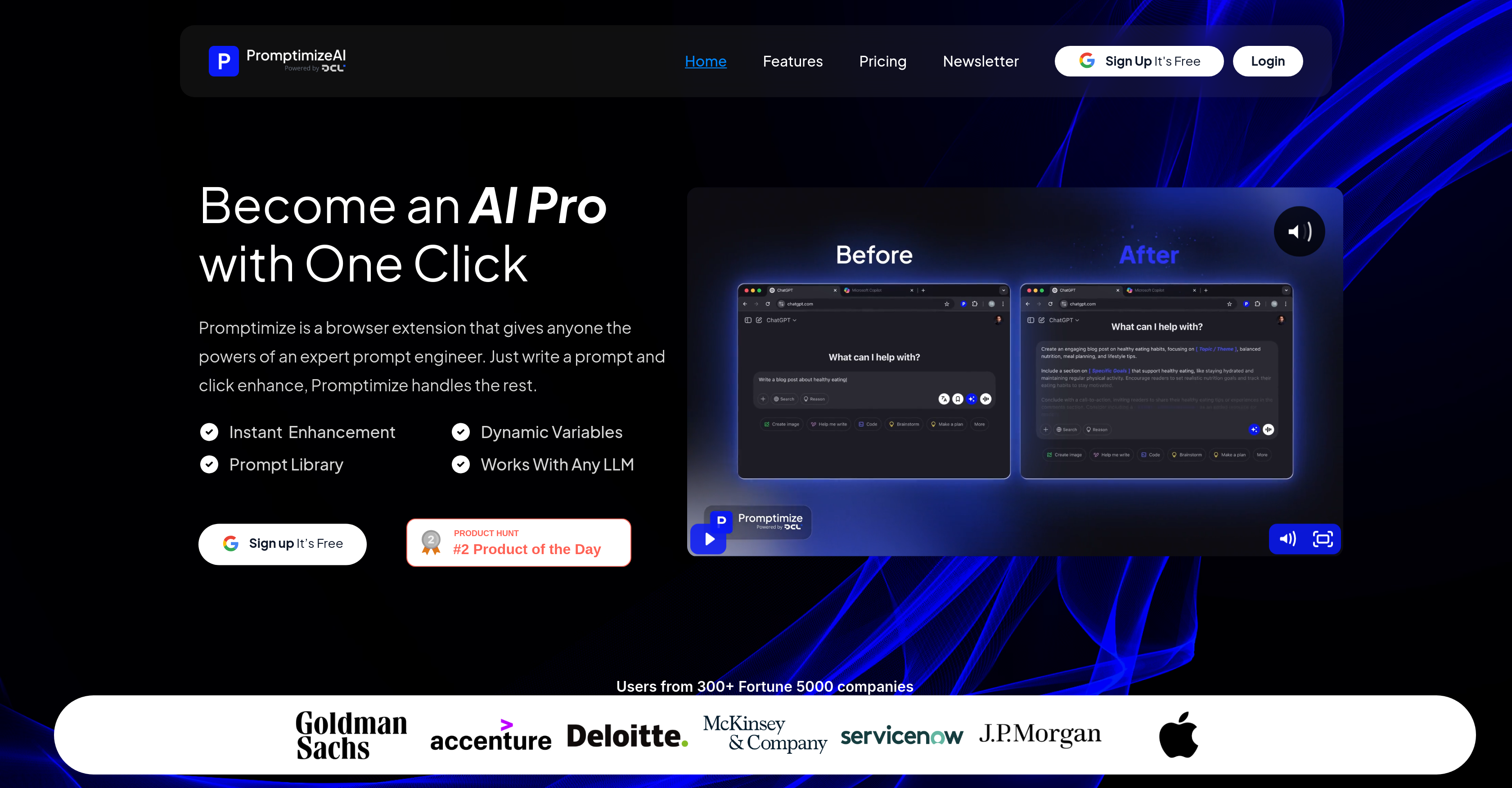 Promptimize AI - Screenshot showing the interface and features of this AI tool