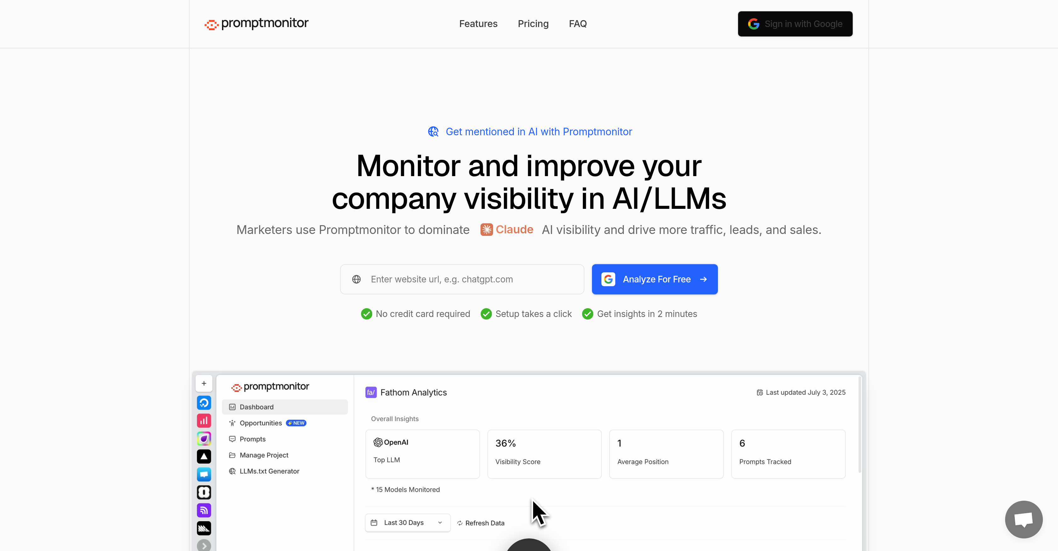 Promptmonitor - Screenshot showing the interface and features of this AI tool