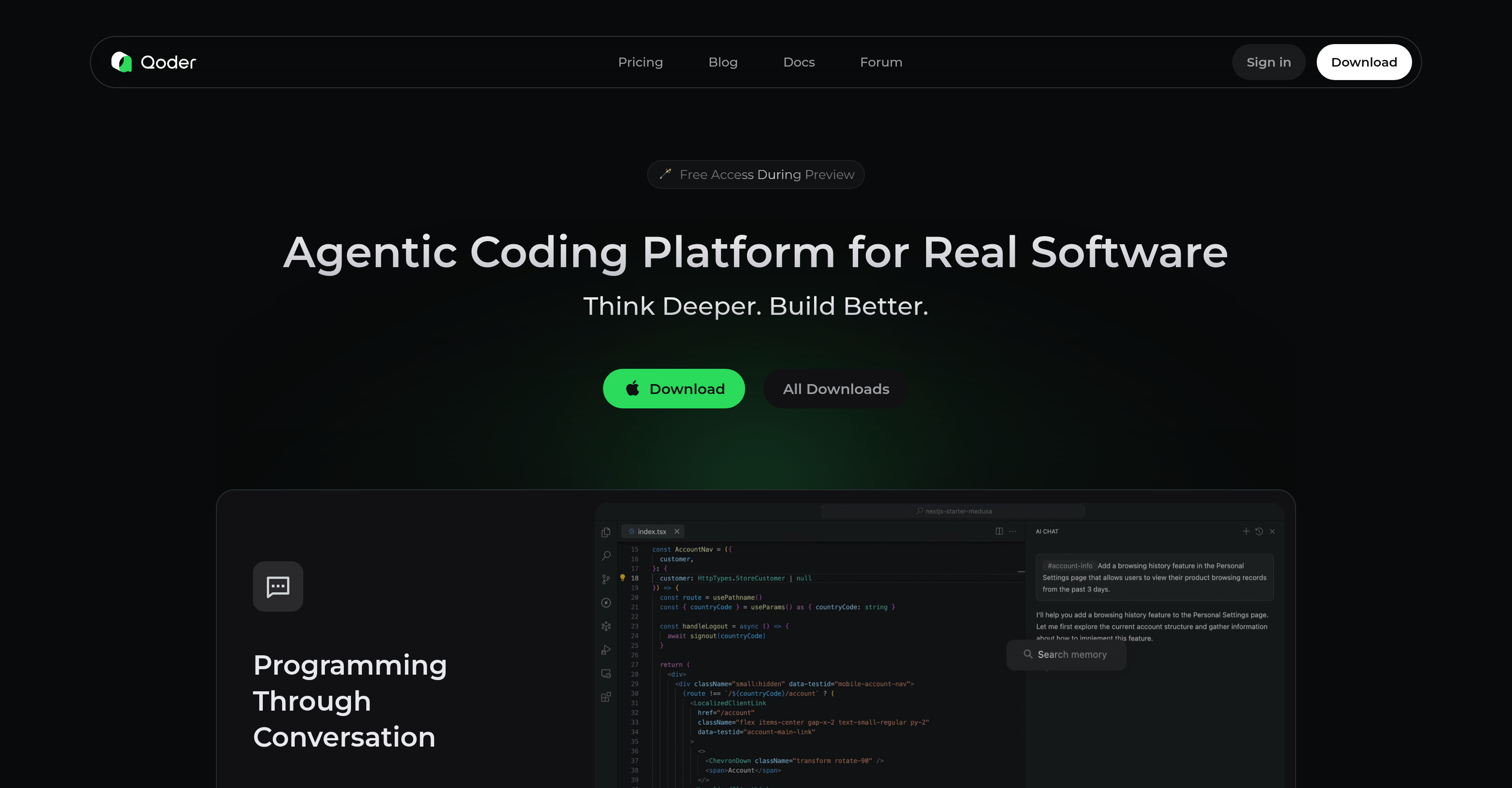 Qoder - Screenshot showing the interface and features of this AI tool
