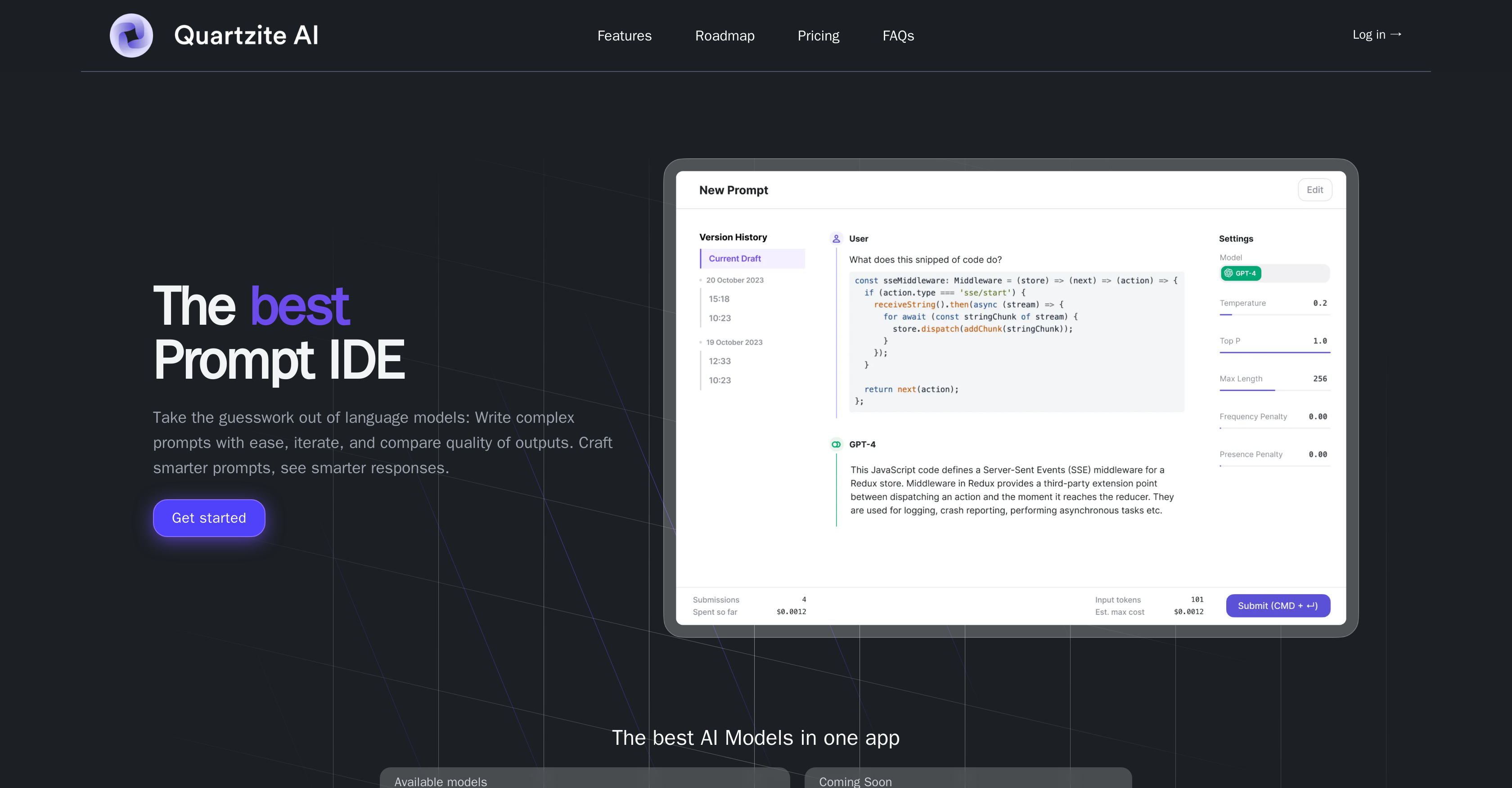Quartzite - Screenshot showing the interface and features of this AI tool