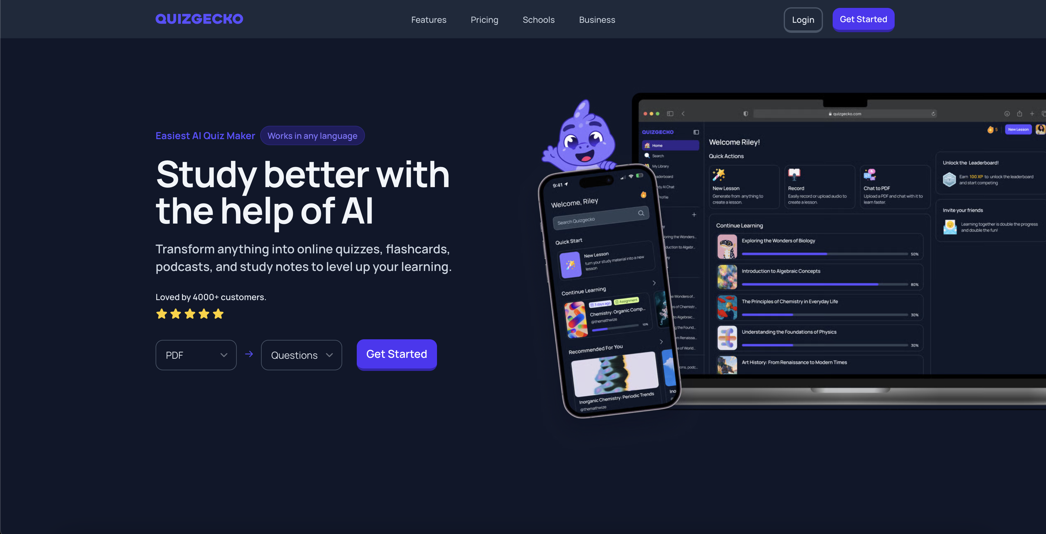Quizgecko - Screenshot showing the interface and features of this AI tool