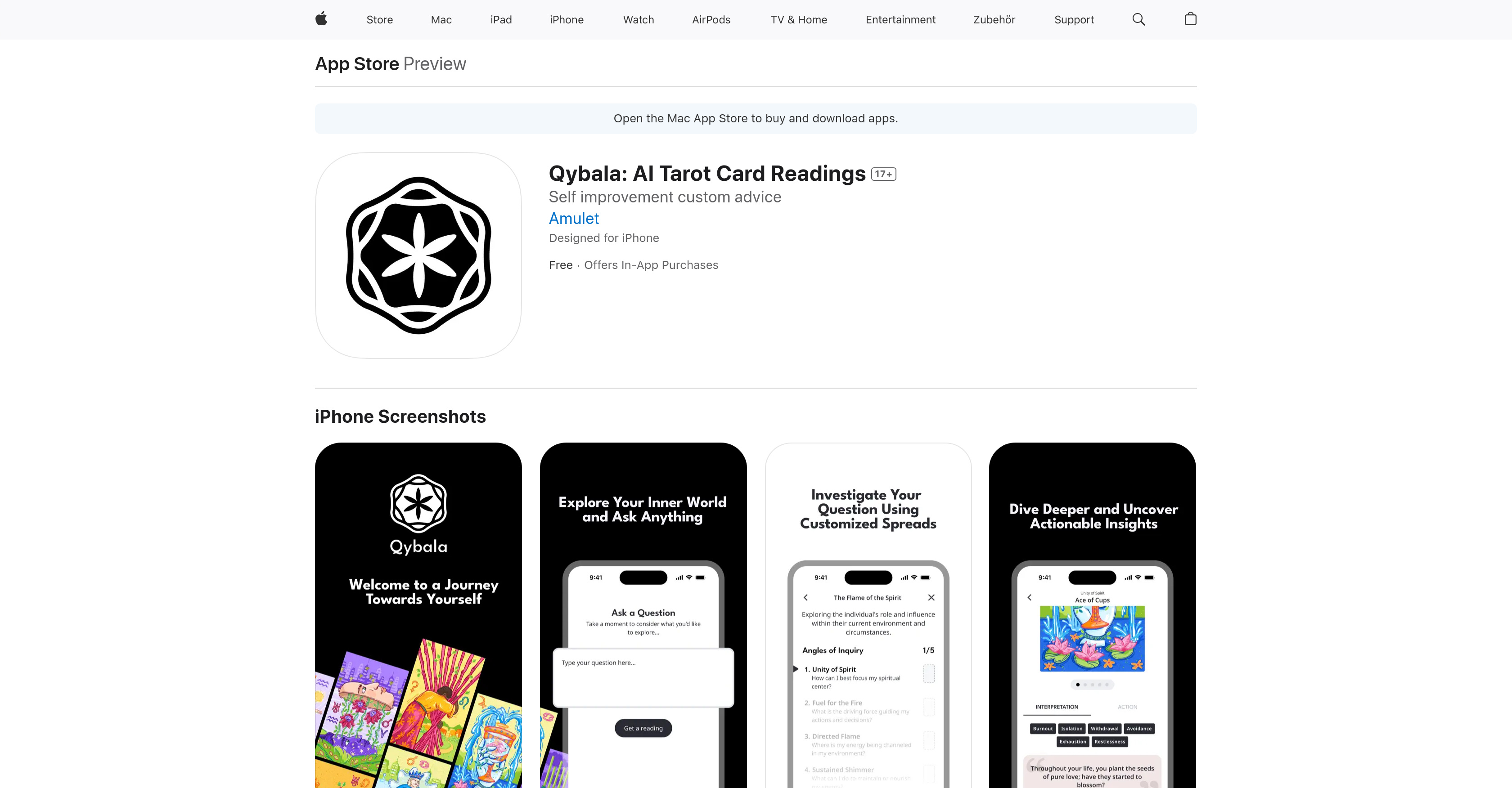 Qybala: AI Tarot Card Readings - Screenshot showing the interface and features of this AI tool