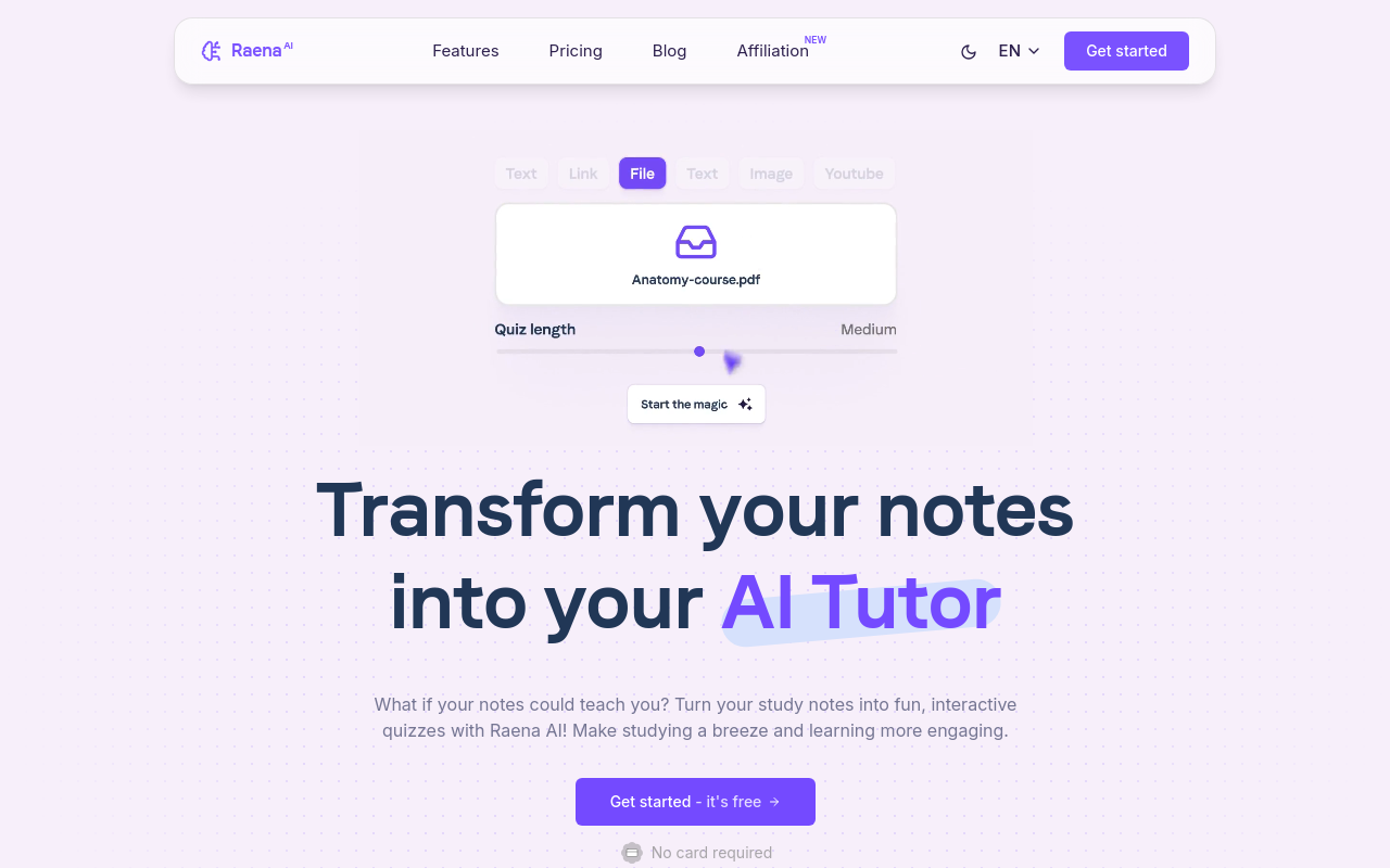 Raena AI - Screenshot showing the interface and features of this AI tool