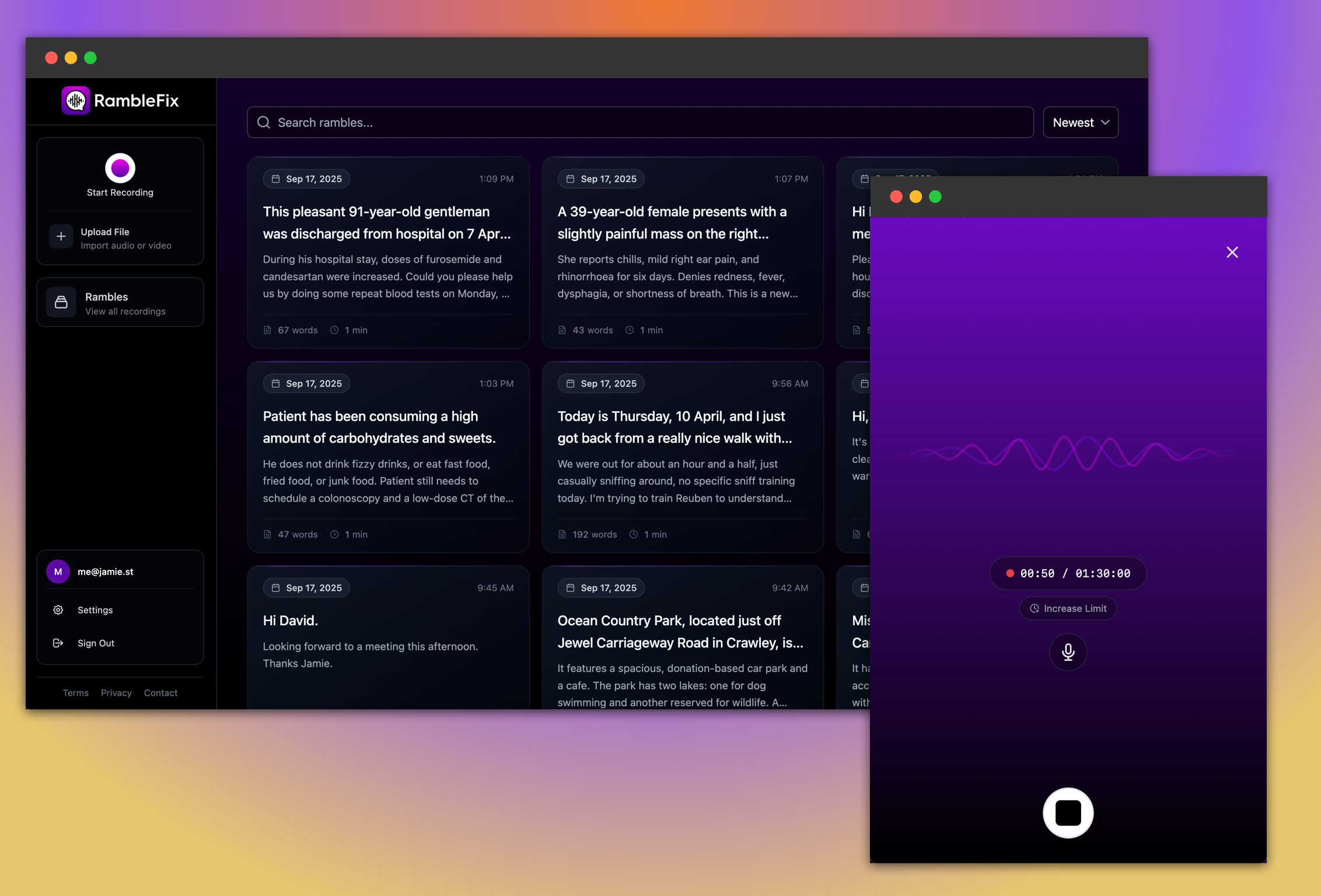 RambleFixv3 - Screenshot showing the interface and features of this AI tool