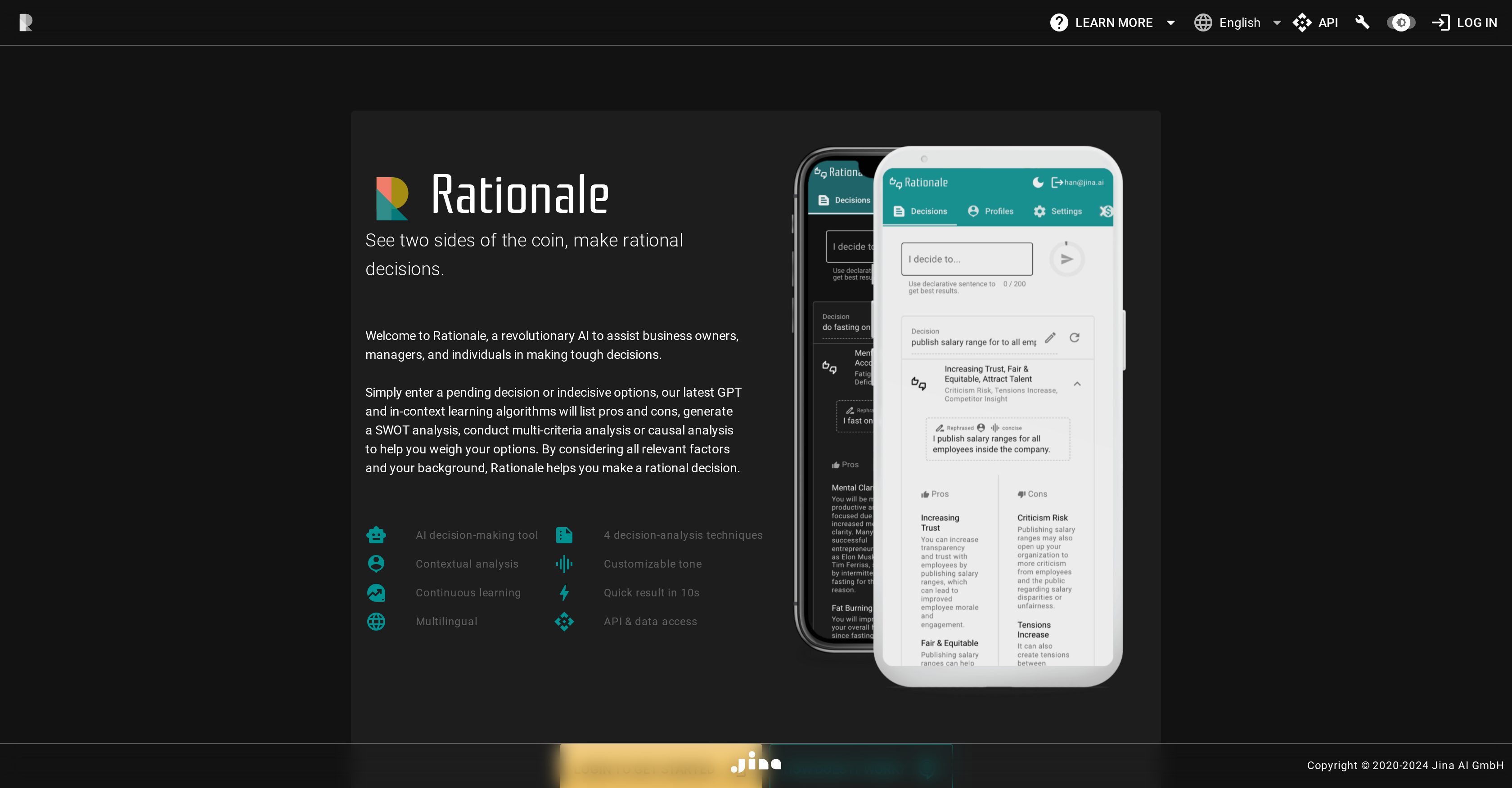Rationale - Screenshot showing the interface and features of this AI tool