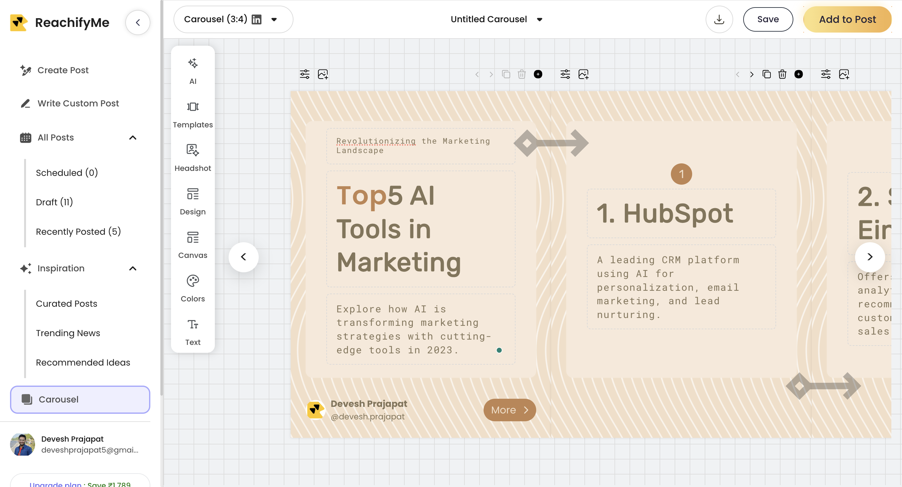 ReachifyMev1.1.0 - Screenshot showing the interface and features of this AI tool