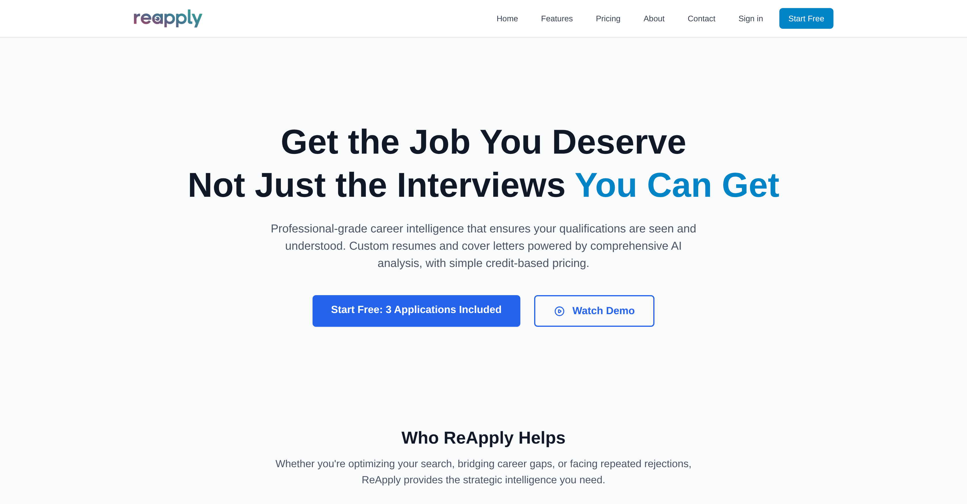 ReApply - Screenshot showing the interface and features of this AI tool