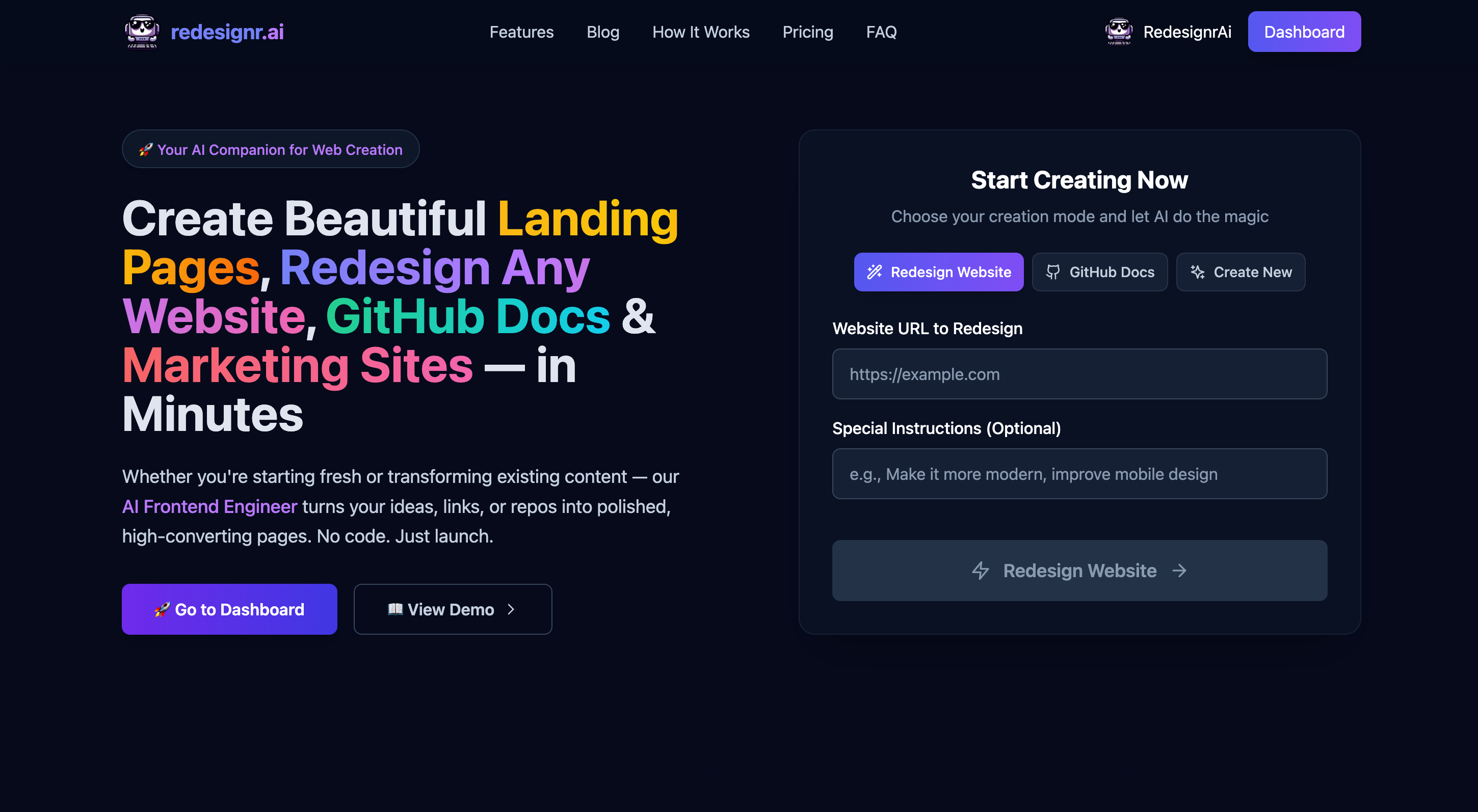 Redesignr Ai - website redesign and landing page bui... - Screenshot showing the interface and features of this AI tool