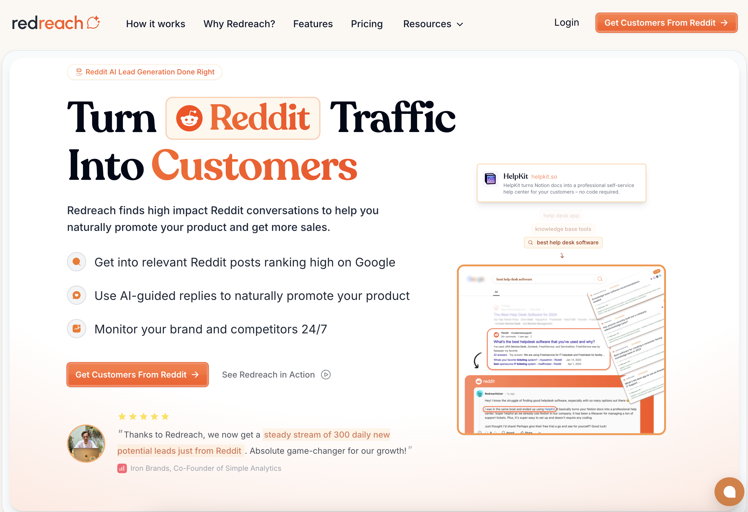 Redreach - Screenshot showing the interface and features of this AI tool
