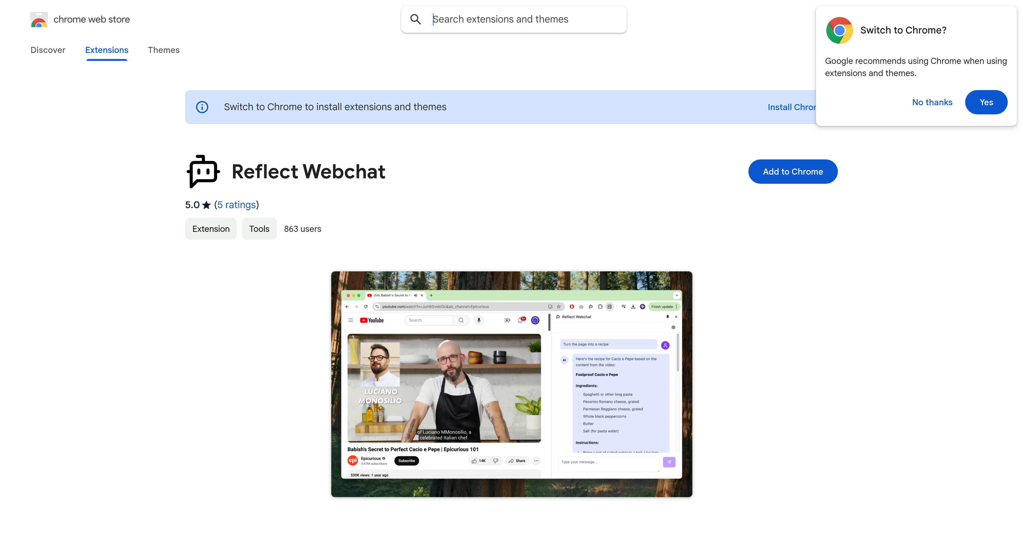 Reflect Webchat - Screenshot showing the interface and features of this AI tool