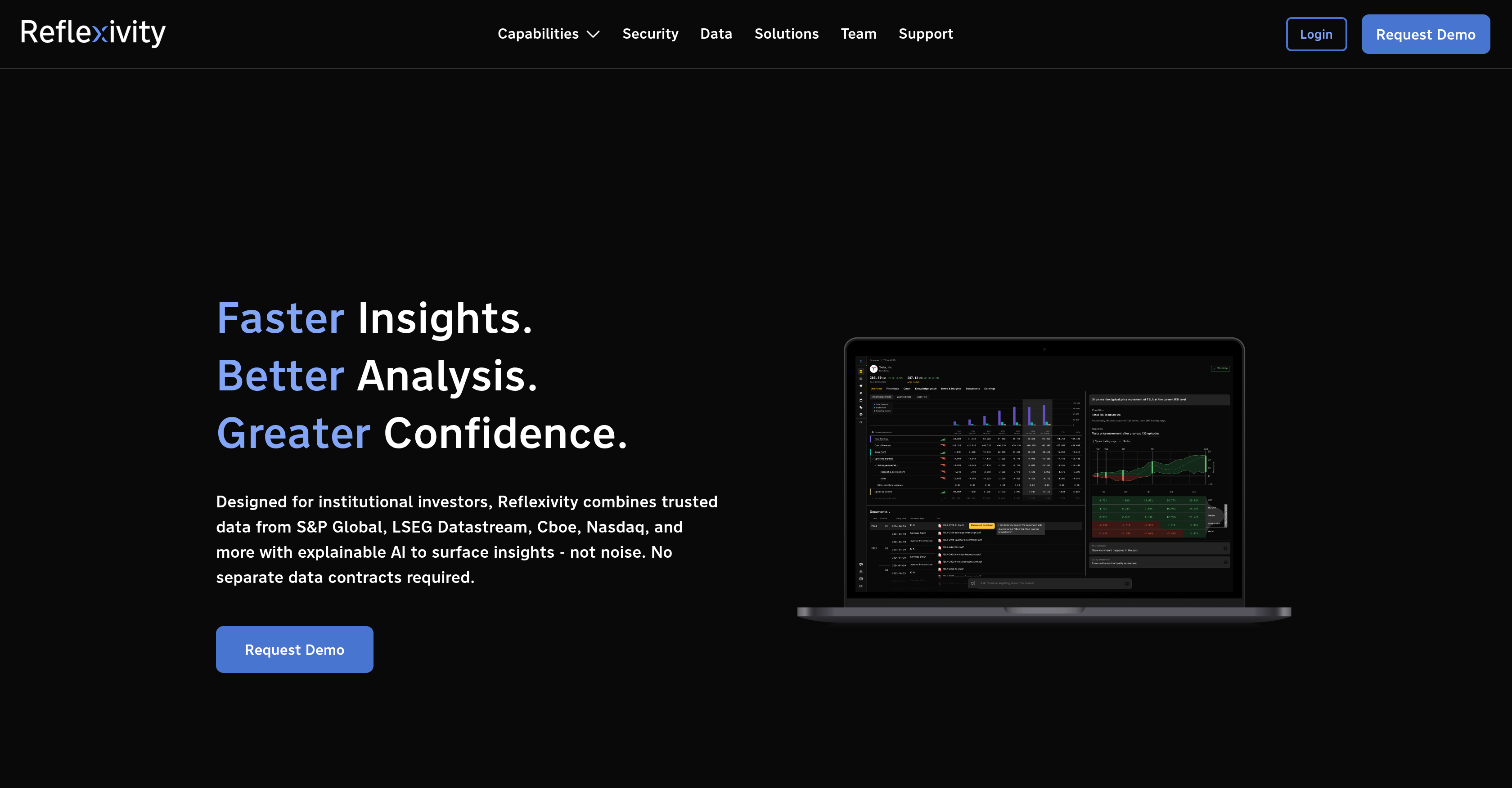 Reflexivity - Screenshot showing the interface and features of this AI tool