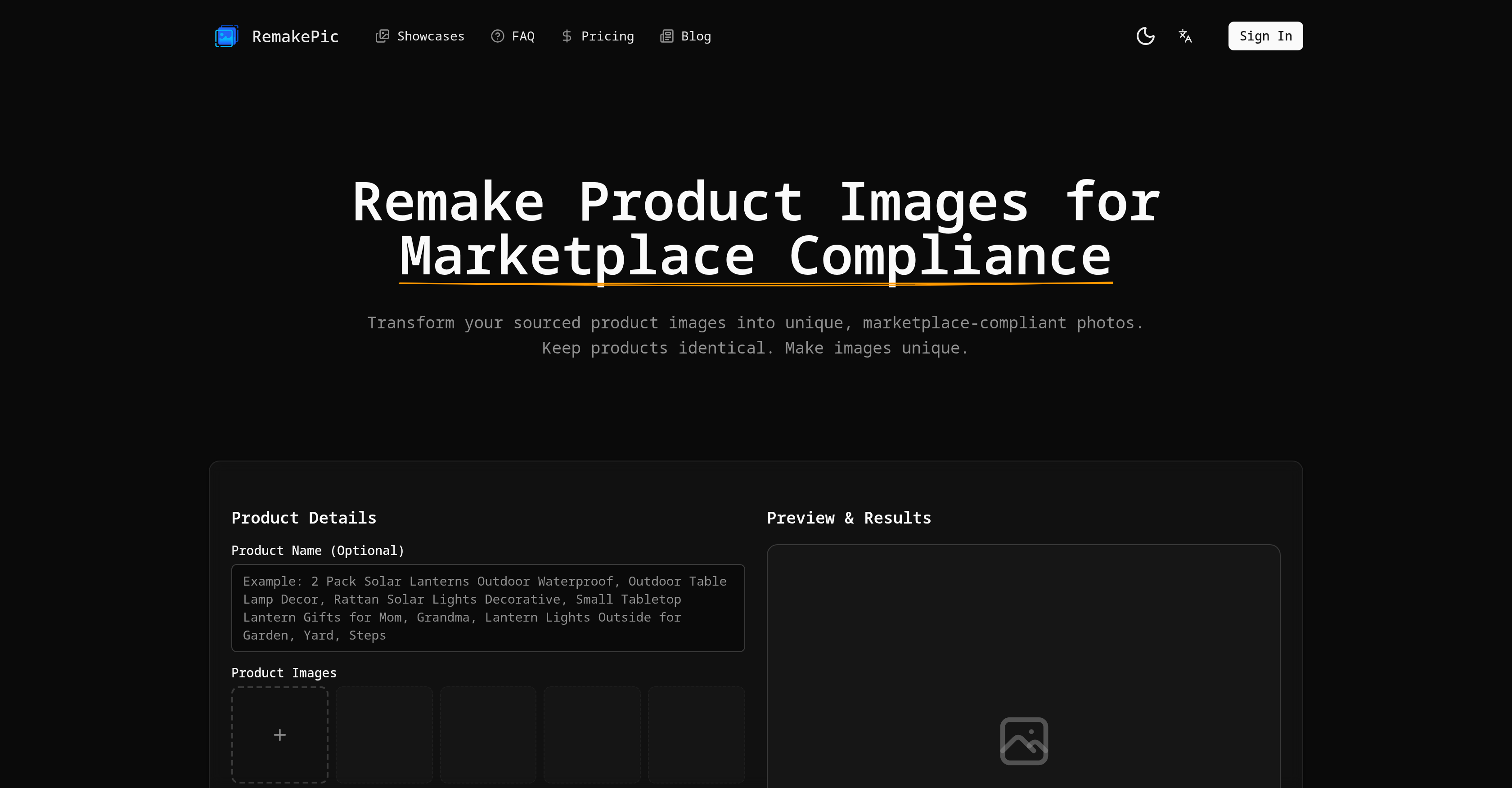 RemakePic - Screenshot showing the interface and features of this AI tool