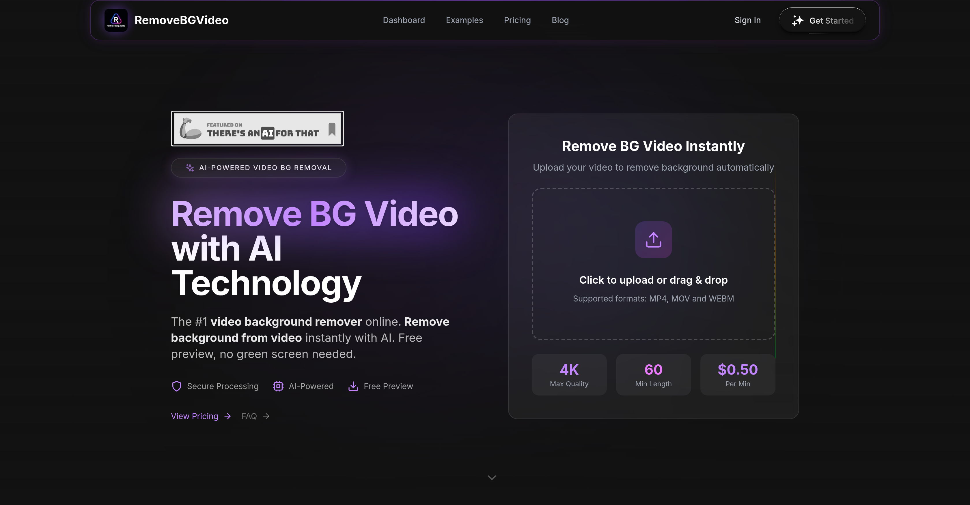 RemoveBGVideo - Screenshot showing the interface and features of this AI tool