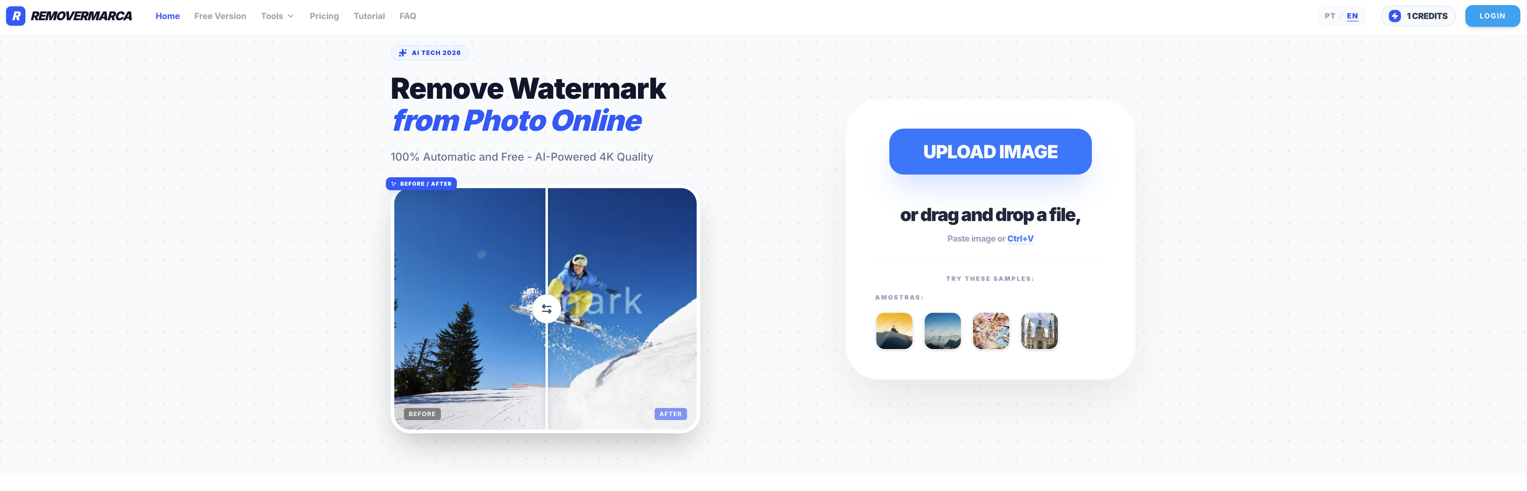RemoverMarca - Screenshot showing the interface and features of this AI tool