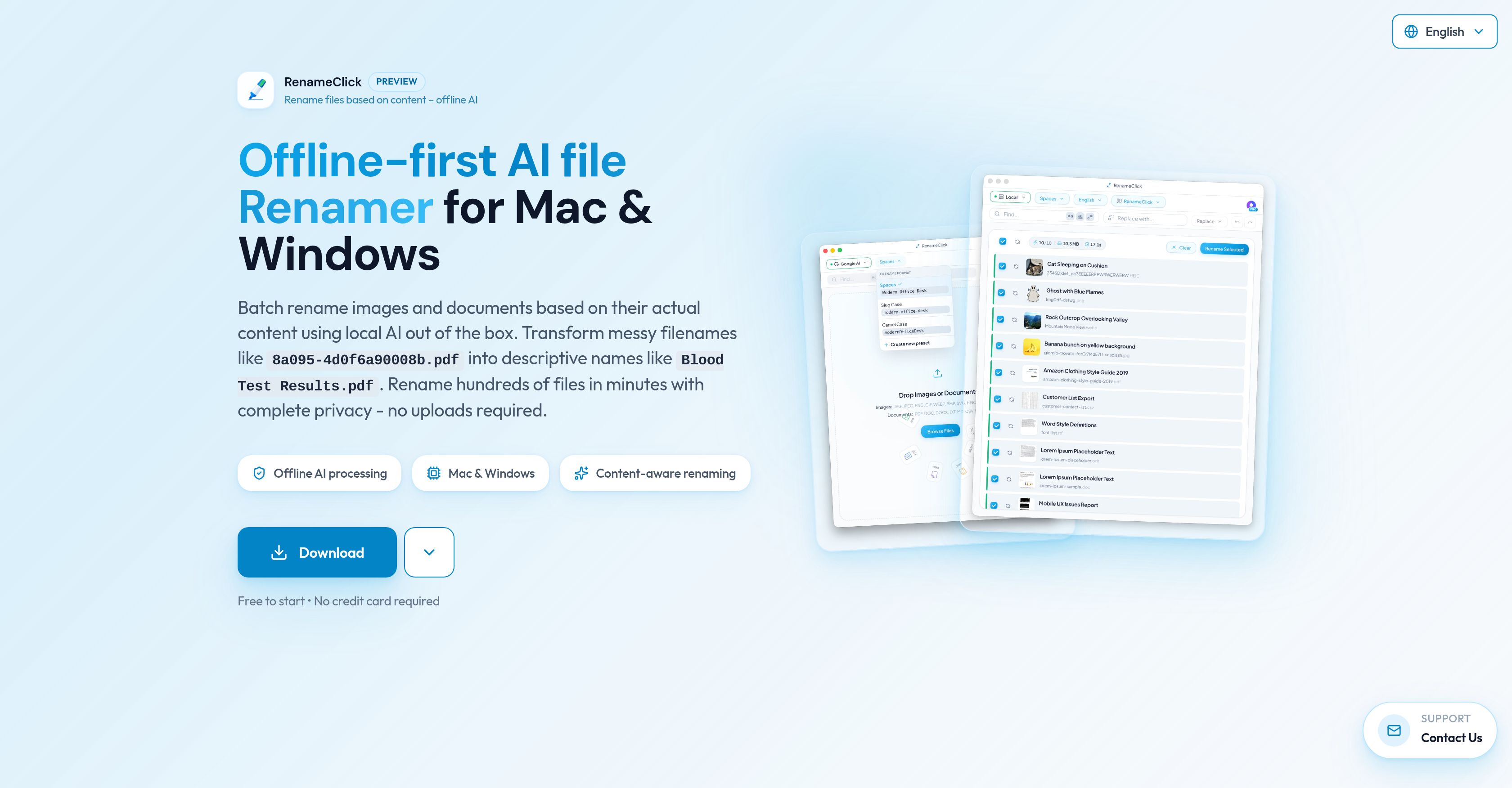 RenameClick - Screenshot showing the interface and features of this AI tool