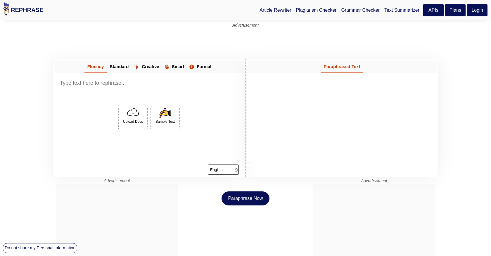 Rephrase.info - Screenshot showing the interface and features of this AI tool