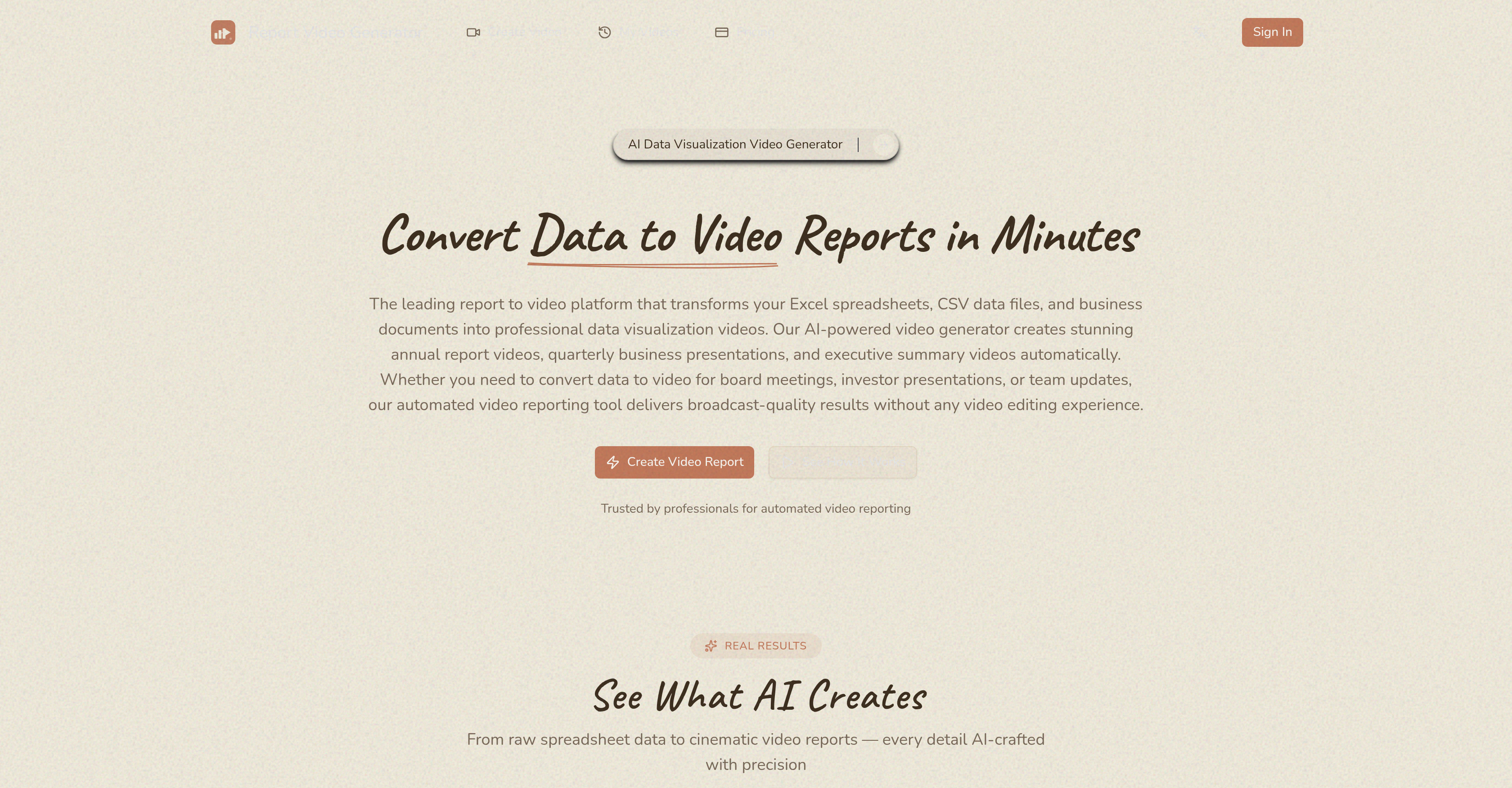 Report Video Generator - Screenshot showing the interface and features of this AI tool