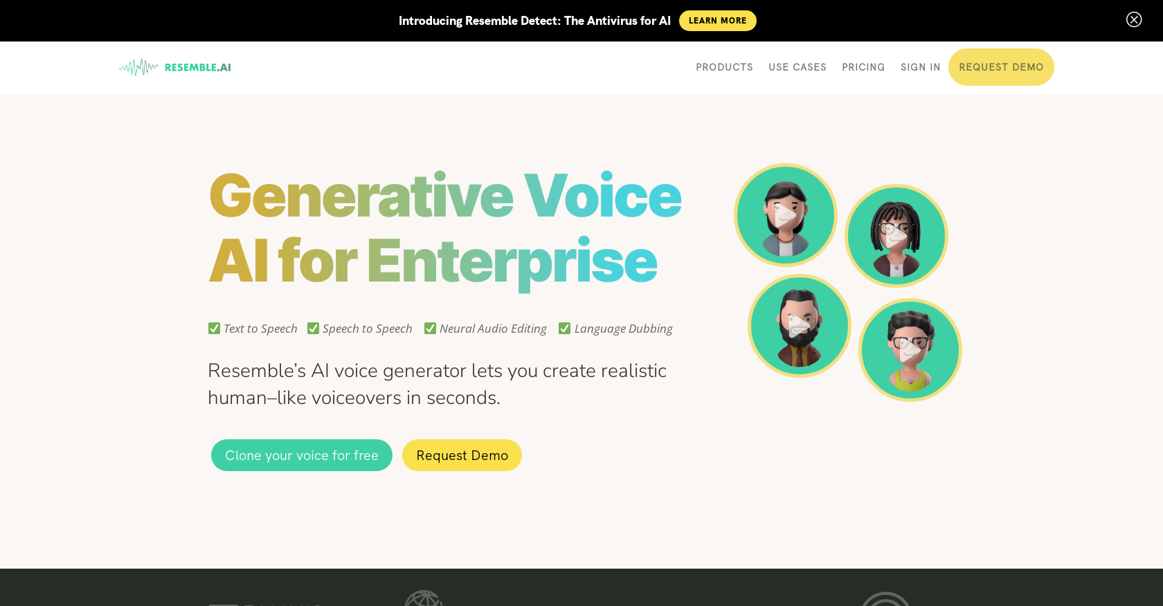 Resemble.ai - Screenshot showing the interface and features of this AI tool