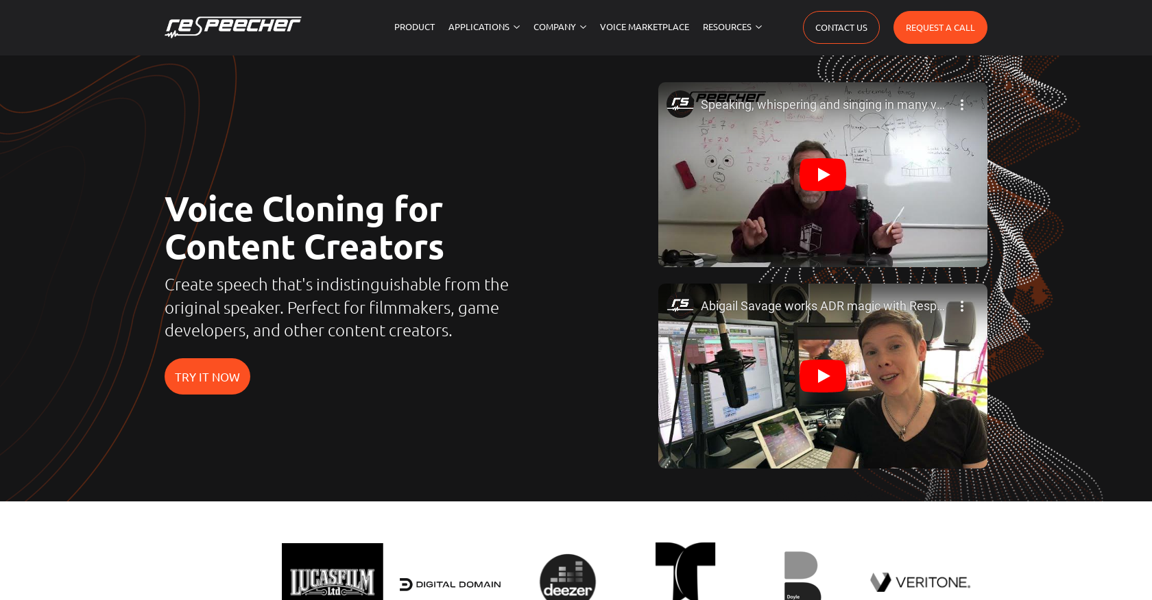 Respeecher - Screenshot showing the interface and features of this AI tool