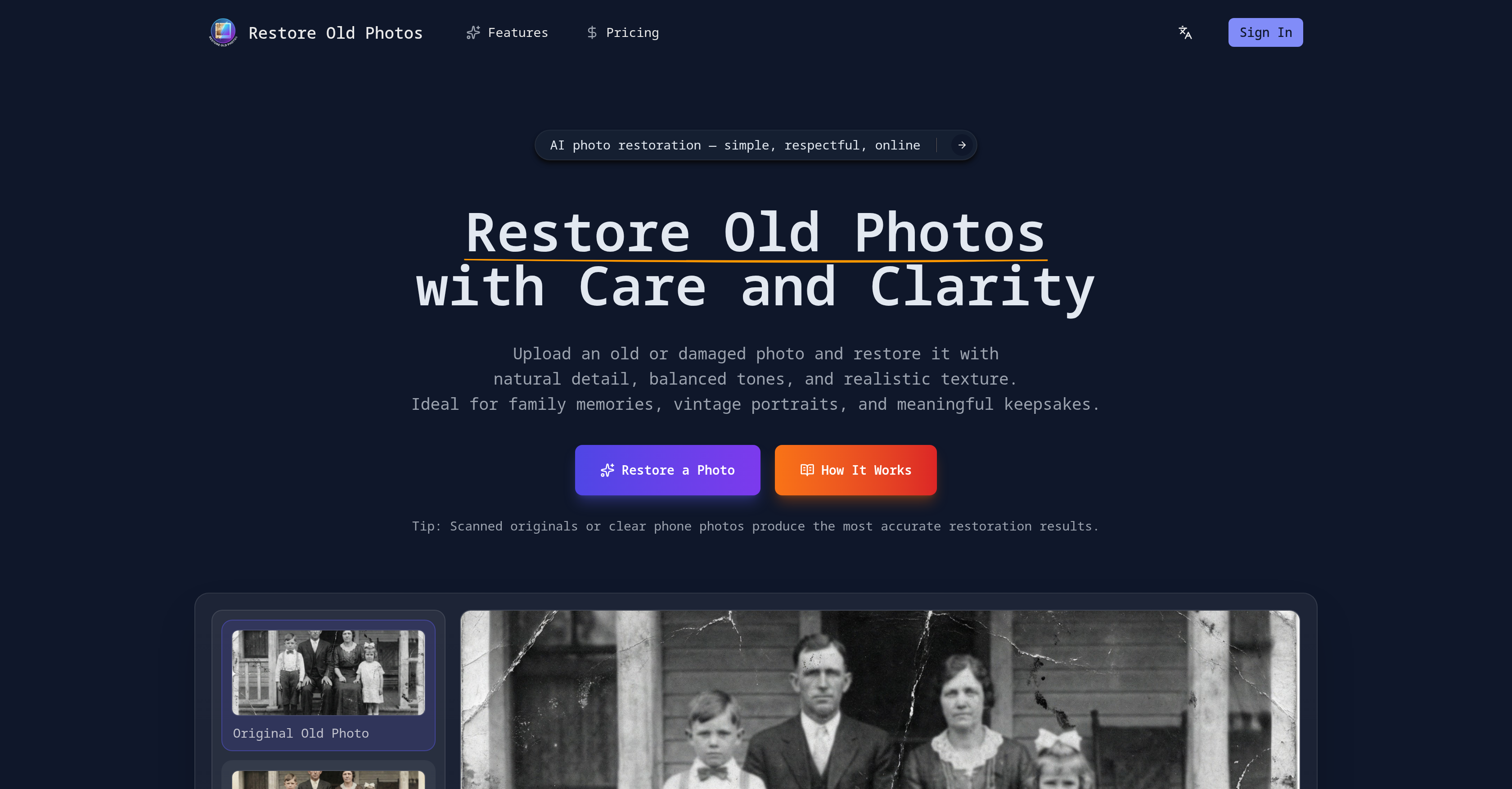 Restore Old Photos App - Screenshot showing the interface and features of this AI tool