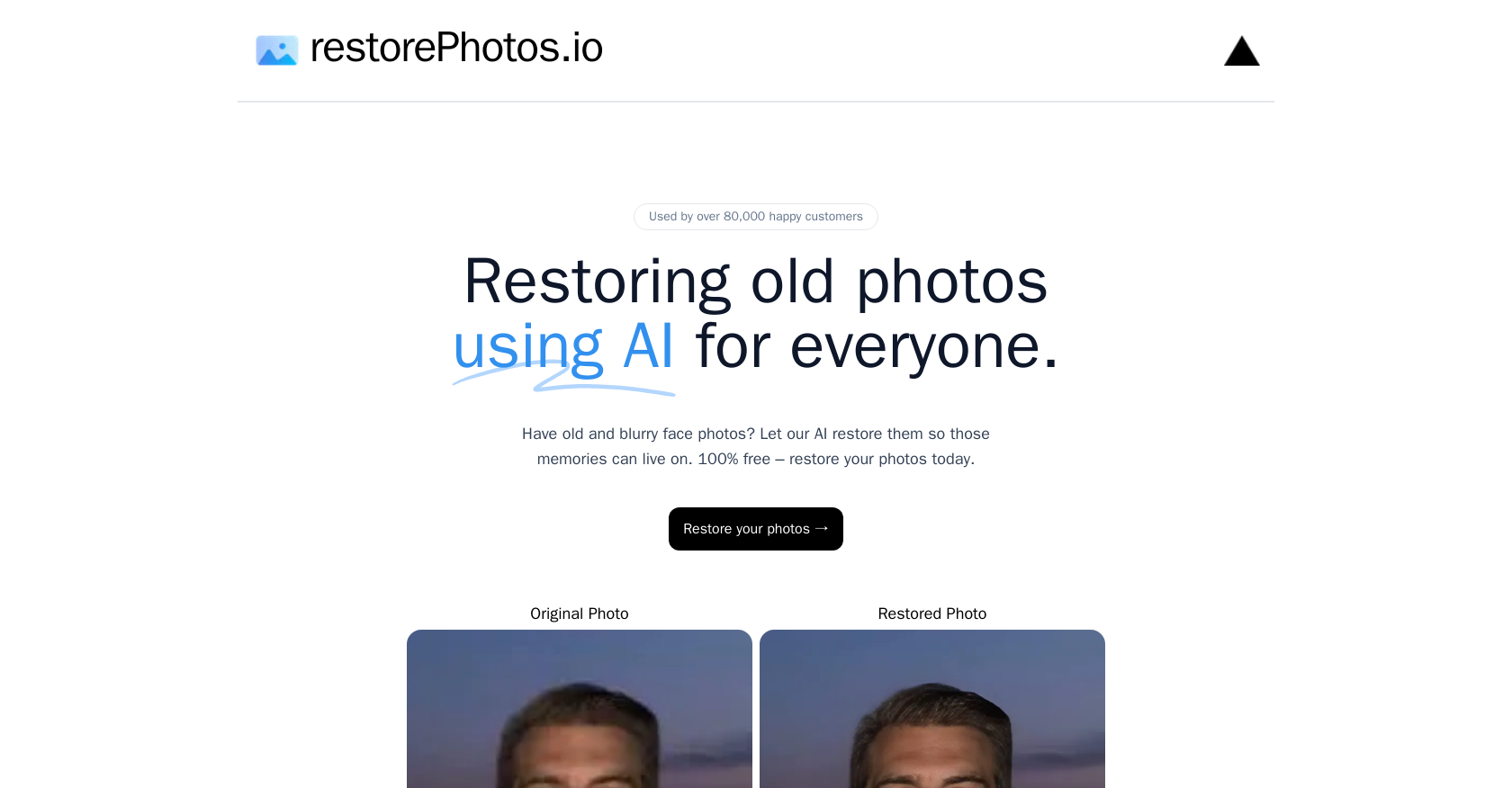 RestorePhotos - Screenshot showing the interface and features of this AI tool
