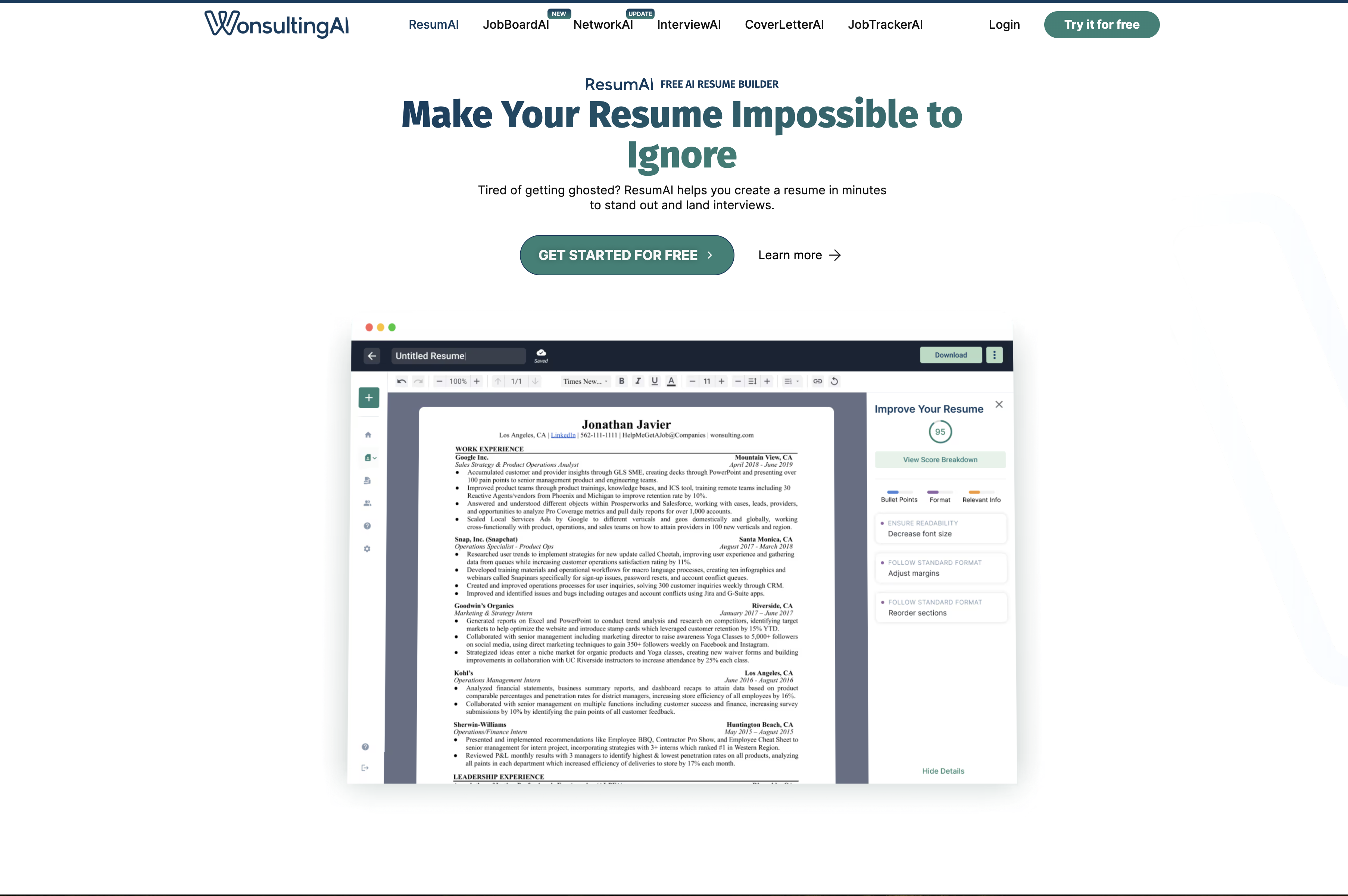 ResumAI - Screenshot showing the interface and features of this AI tool