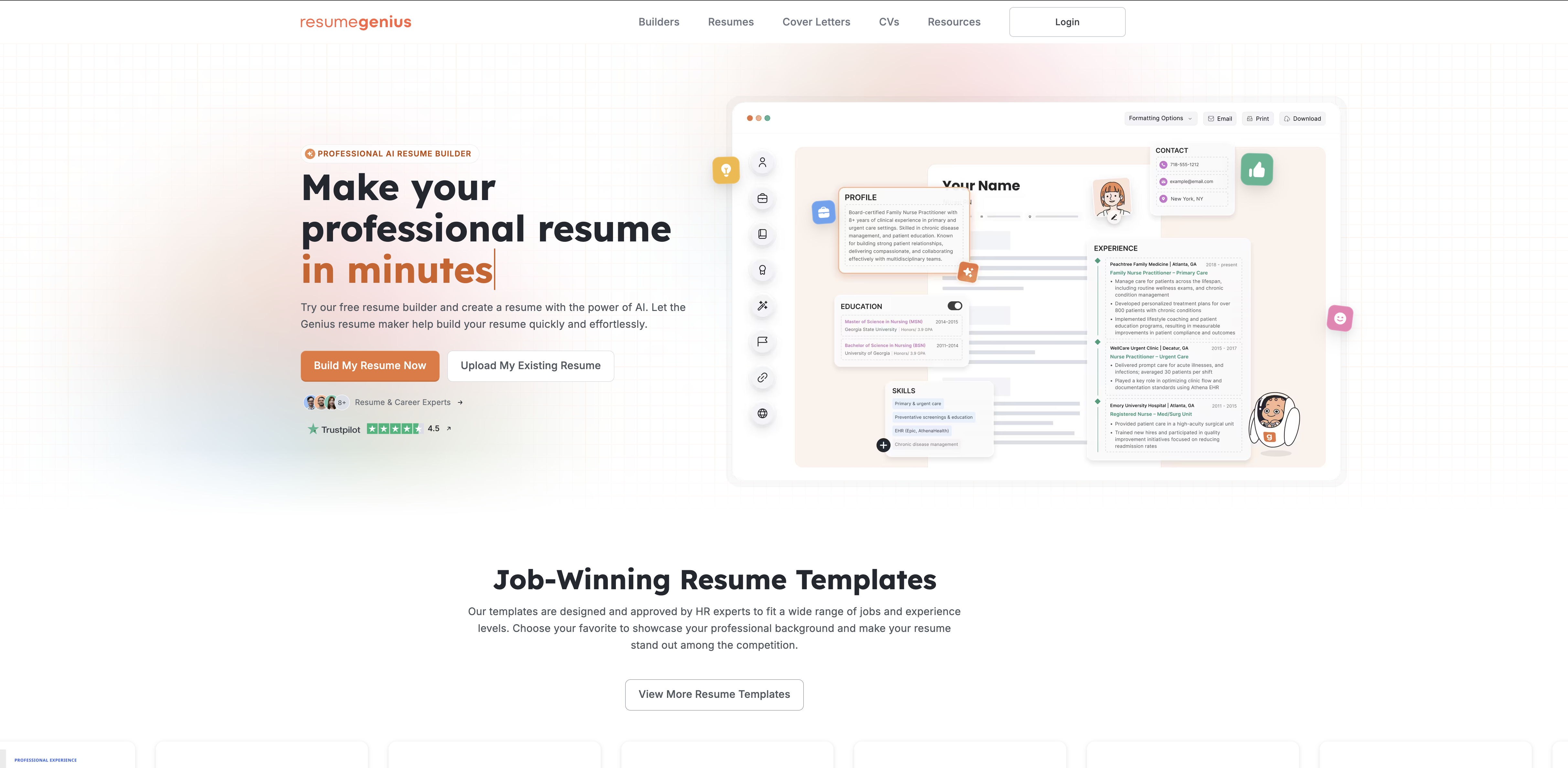 Resume Genius - Screenshot showing the interface and features of this AI tool