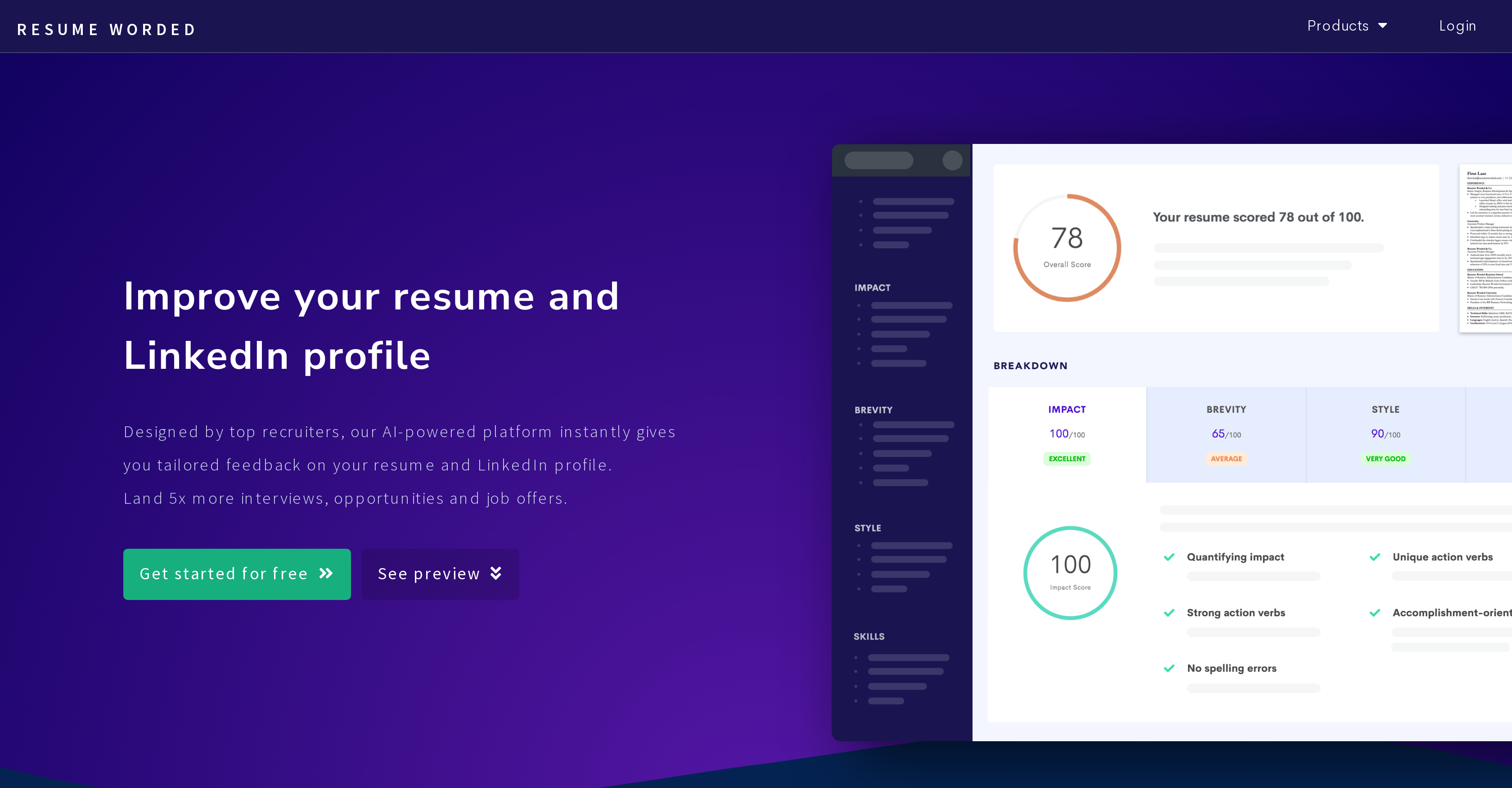 Resume Worded - Screenshot showing the interface and features of this AI tool