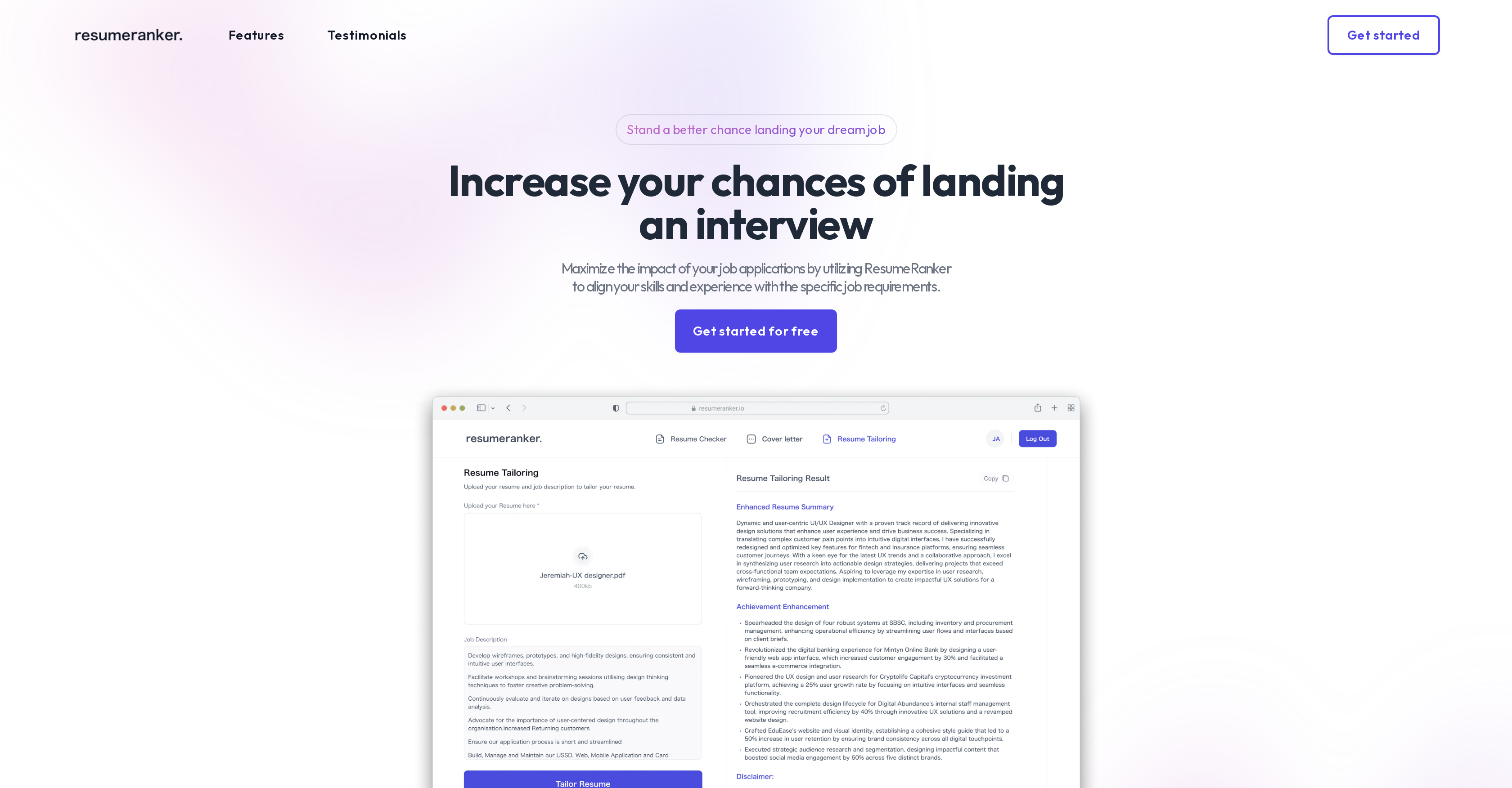 ResumeRanker - Screenshot showing the interface and features of this AI tool