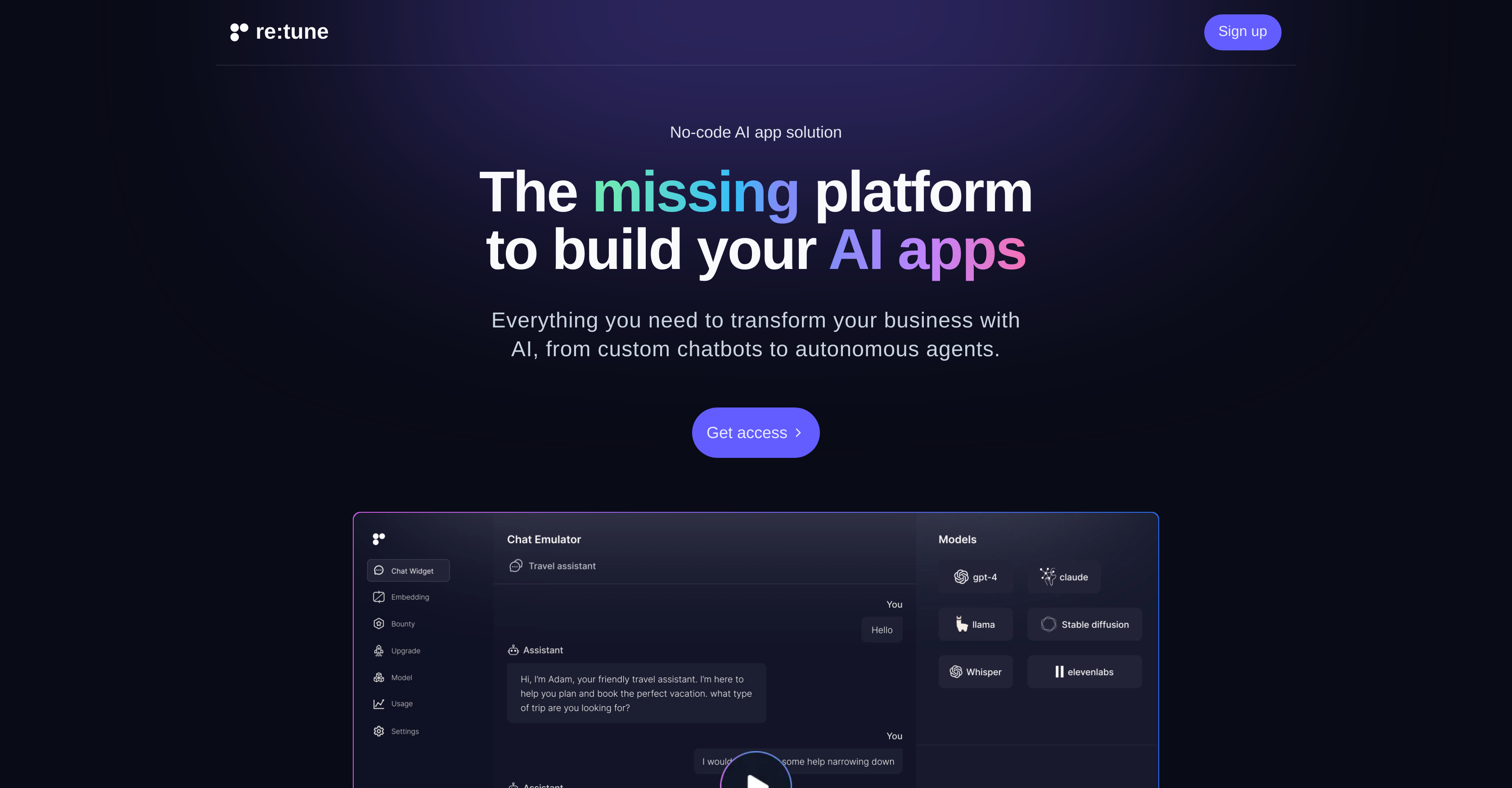 Retune - Screenshot showing the interface and features of this AI tool