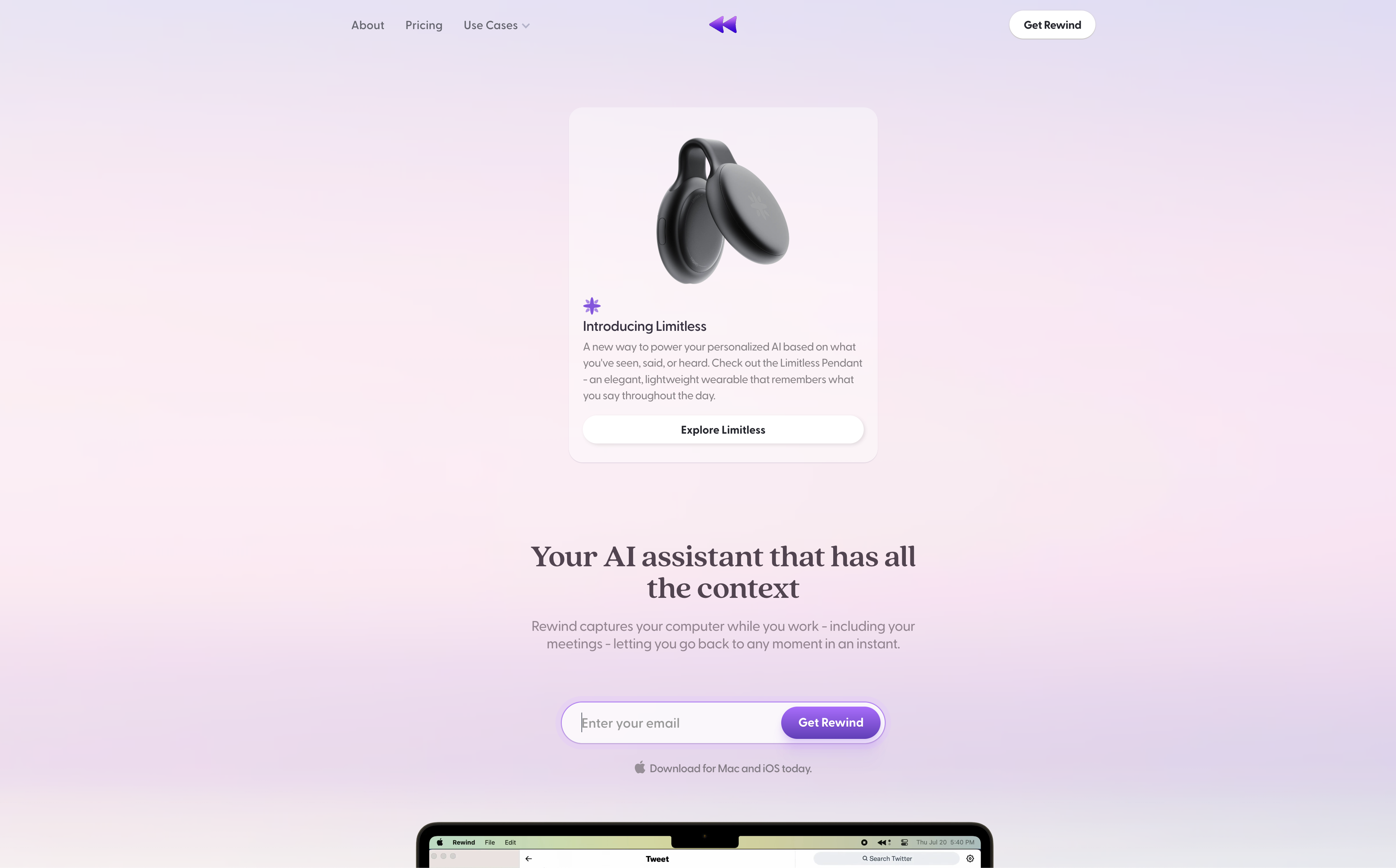 Rewind - Screenshot showing the interface and features of this AI tool