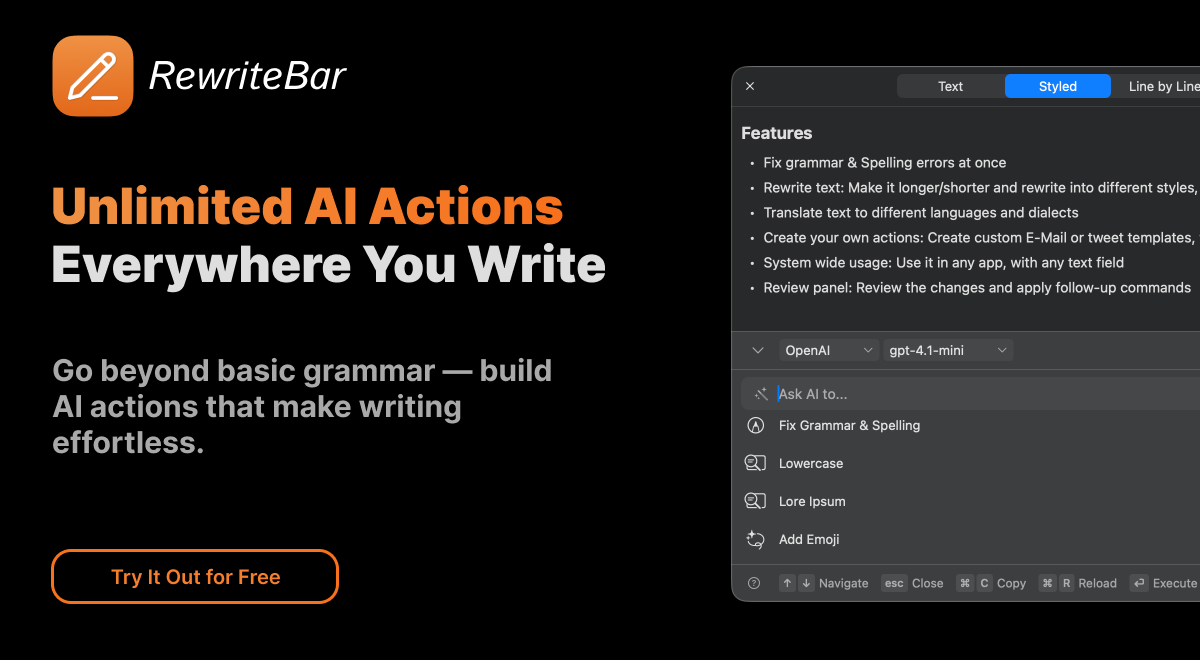 RewriteBarv2.18.0 - Screenshot showing the interface and features of this AI tool