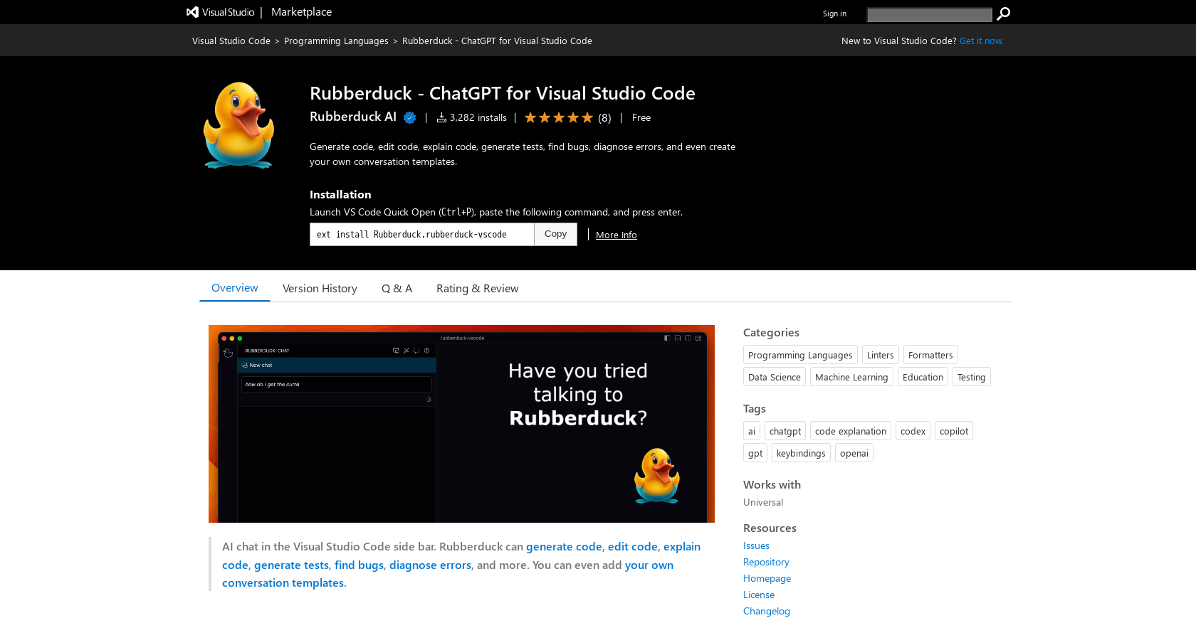 Rubberduck - Screenshot showing the interface and features of this AI tool