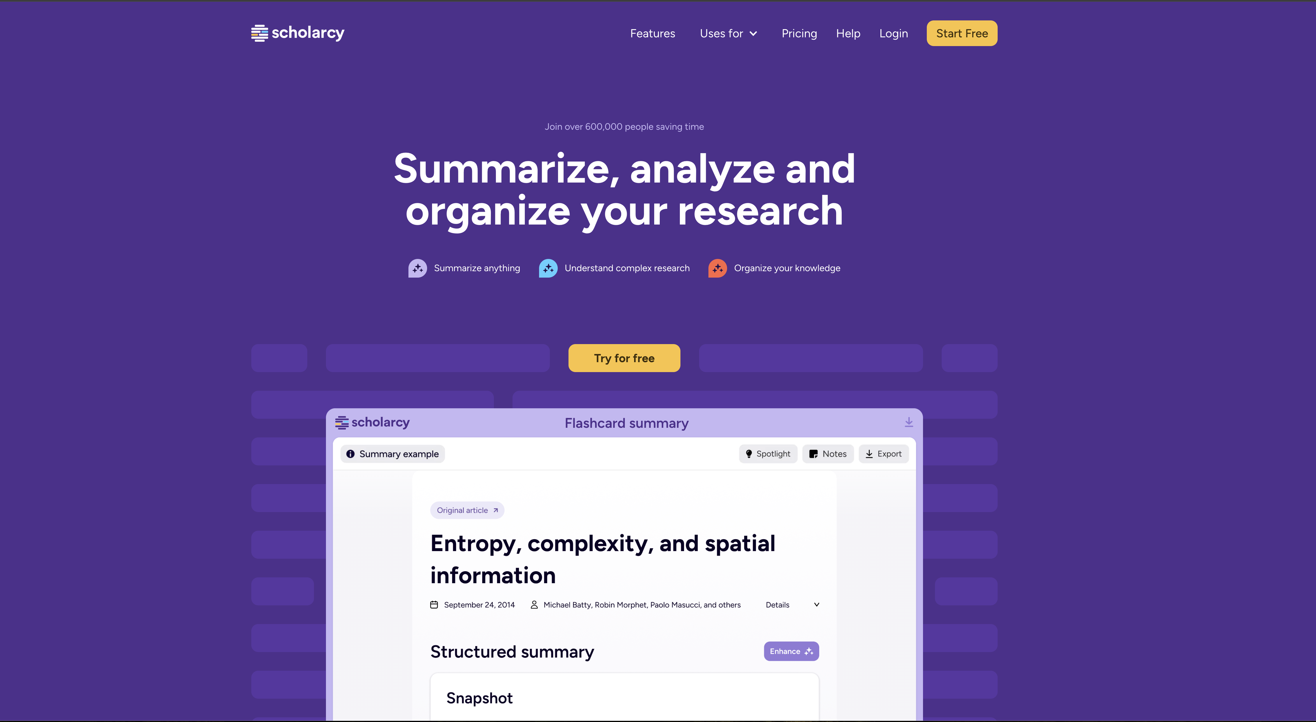 Scholarcy - Screenshot showing the interface and features of this AI tool