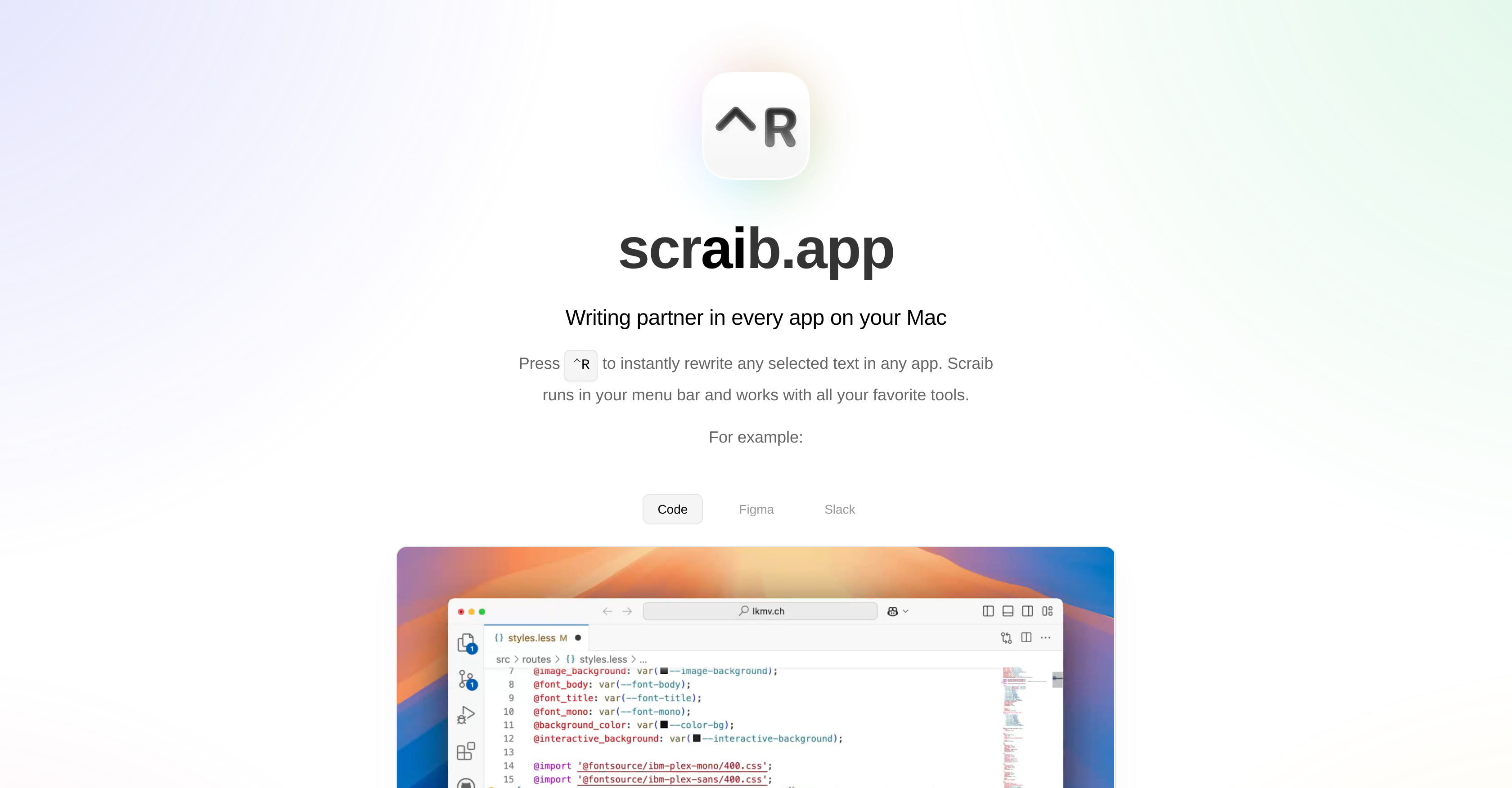 Scraib.app - Screenshot showing the interface and features of this AI tool