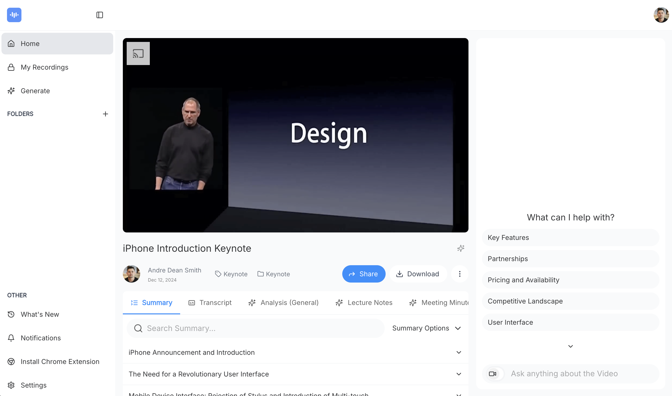 ScreenApp v6.20.12 - Screenshot showing the interface and features of this AI tool