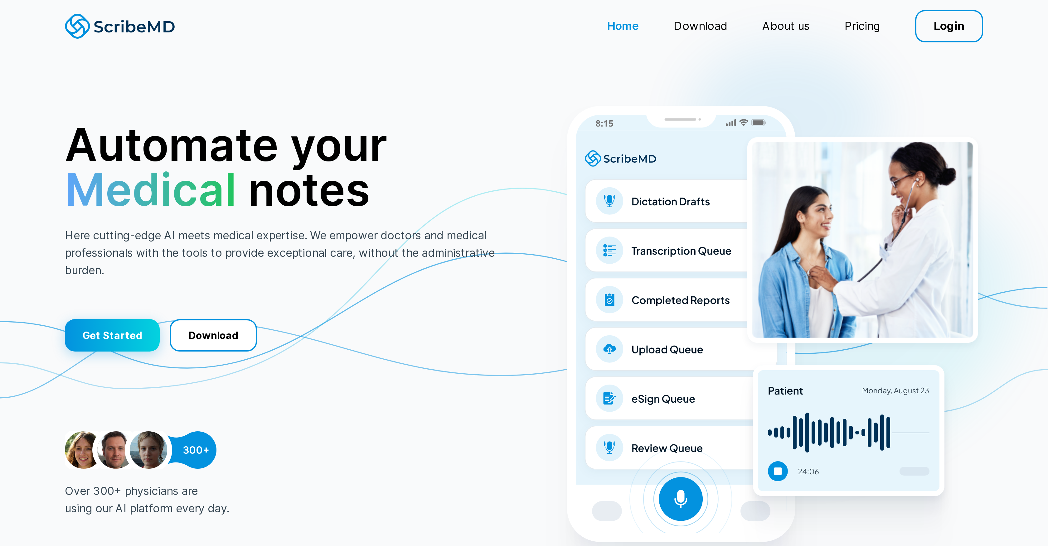 ScribeMD - Screenshot showing the interface and features of this AI tool