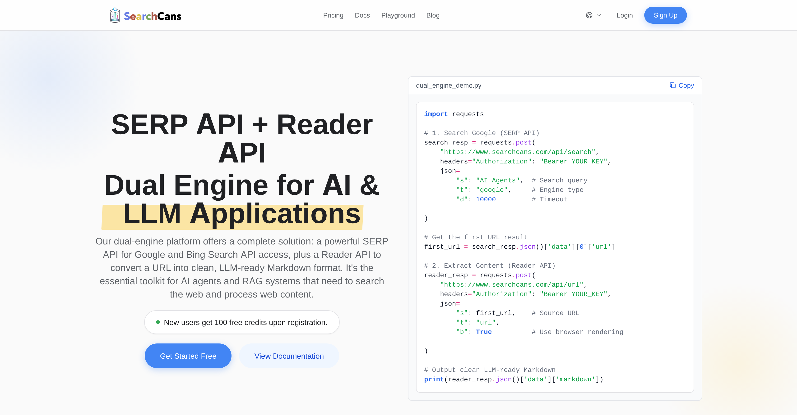 SearchCans - Screenshot showing the interface and features of this AI tool