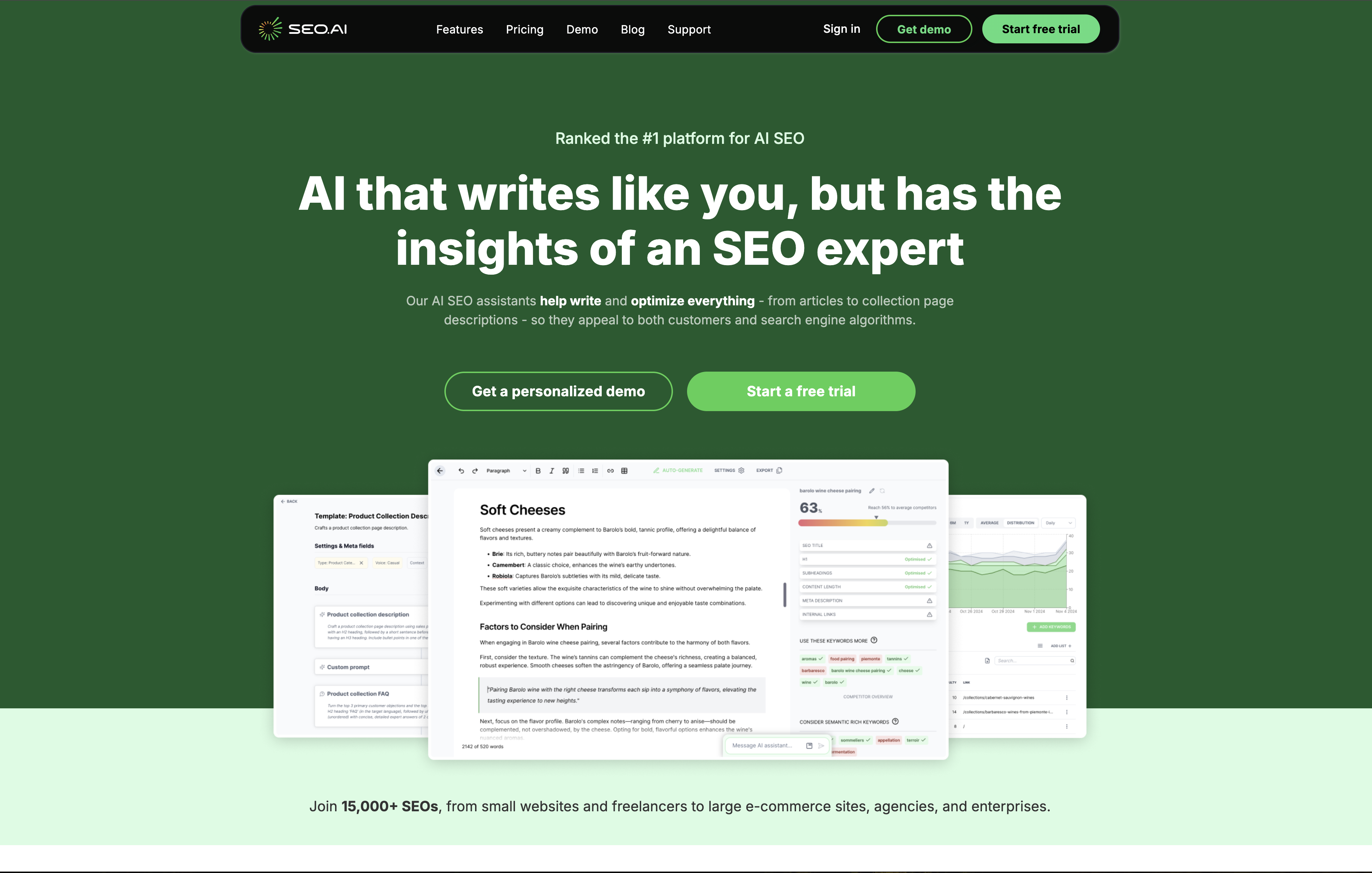 SEO.ai - Screenshot showing the interface and features of this AI tool