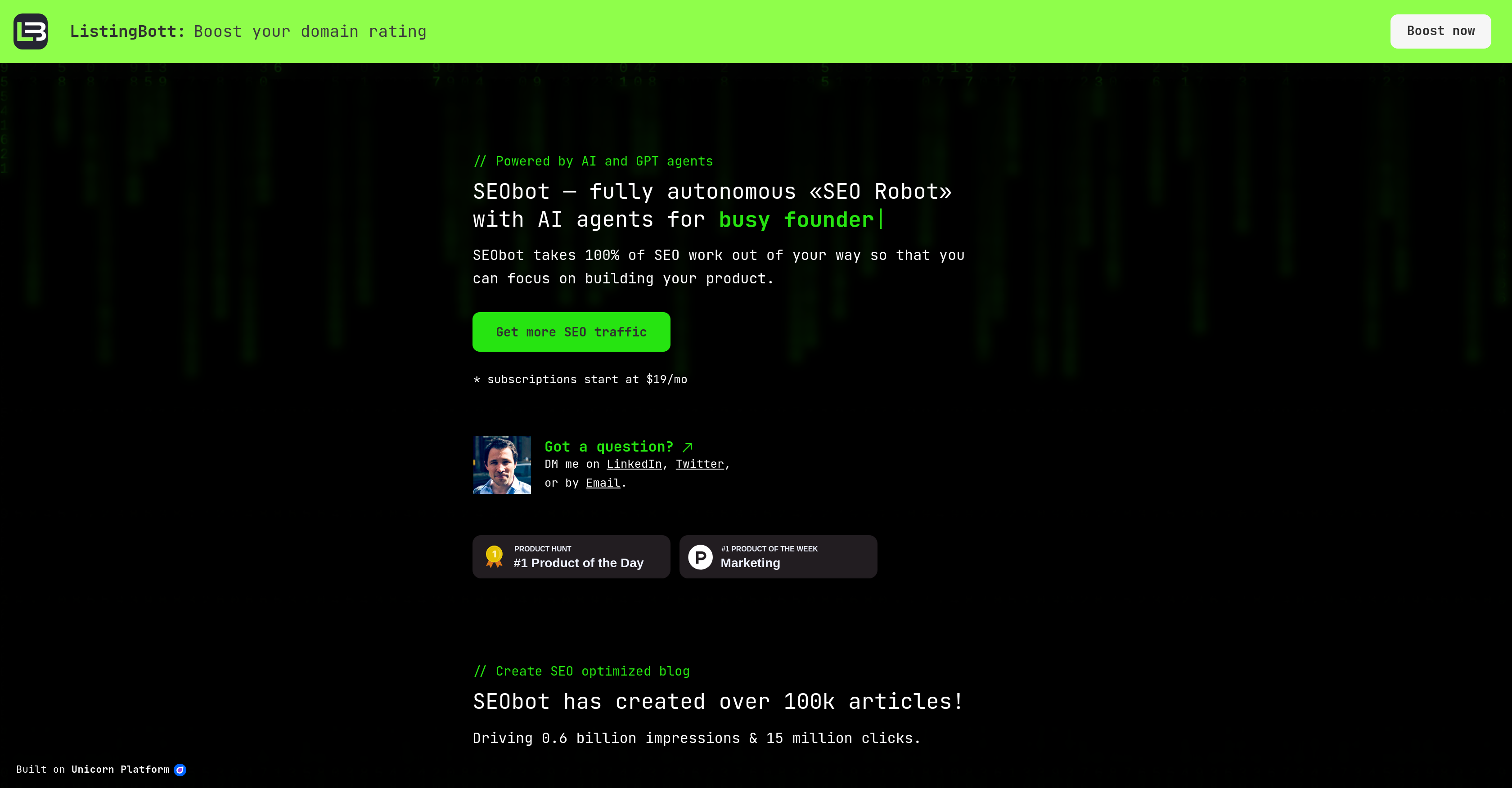 SEObot - Screenshot showing the interface and features of this AI tool