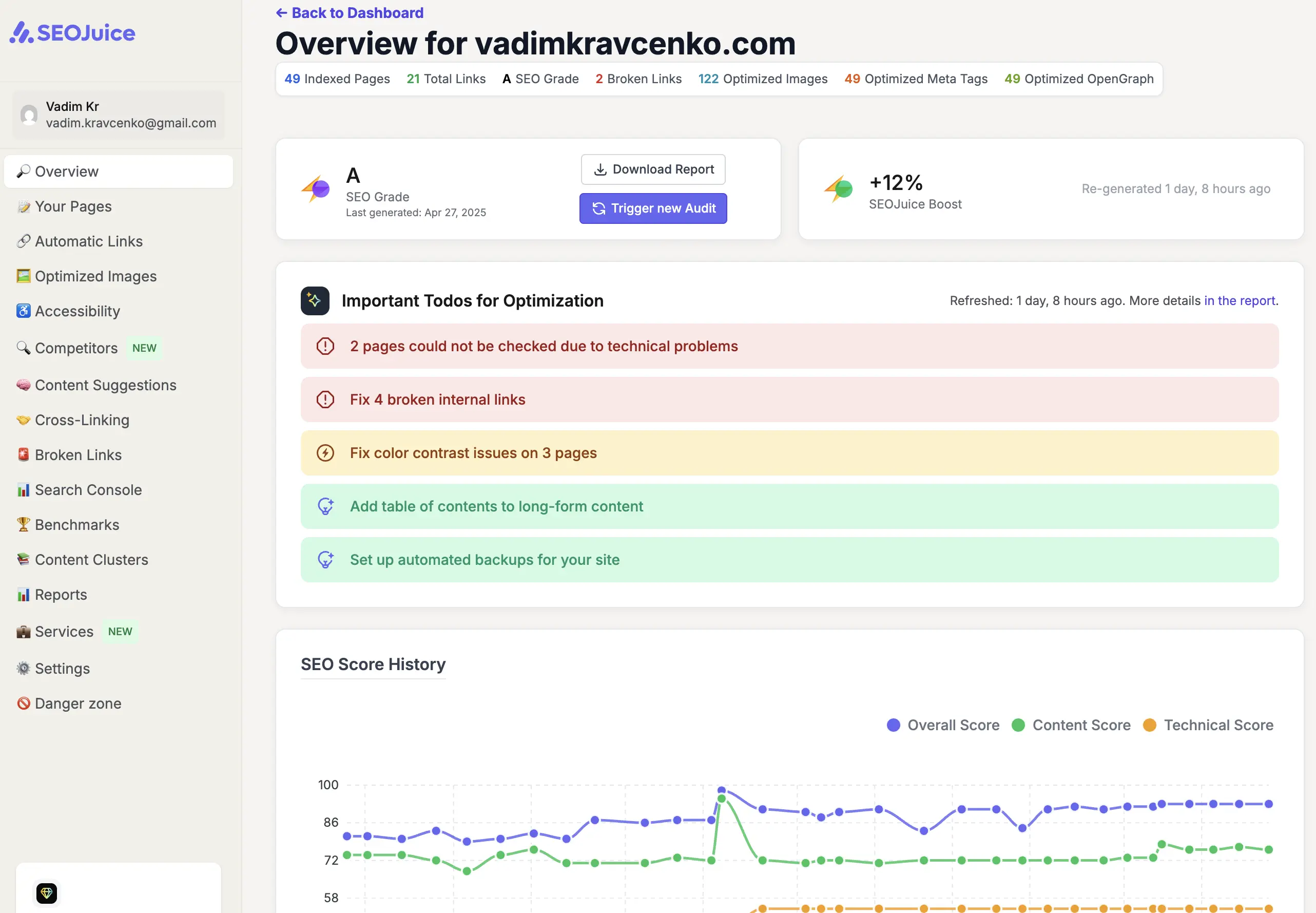 SEOJuicev4.12.0 - Screenshot showing the interface and features of this AI tool
