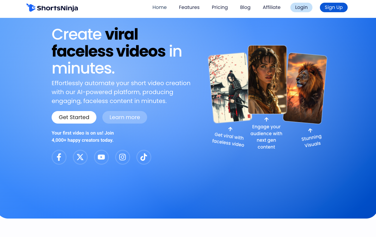 ShortsNinja - Screenshot showing the interface and features of this AI tool