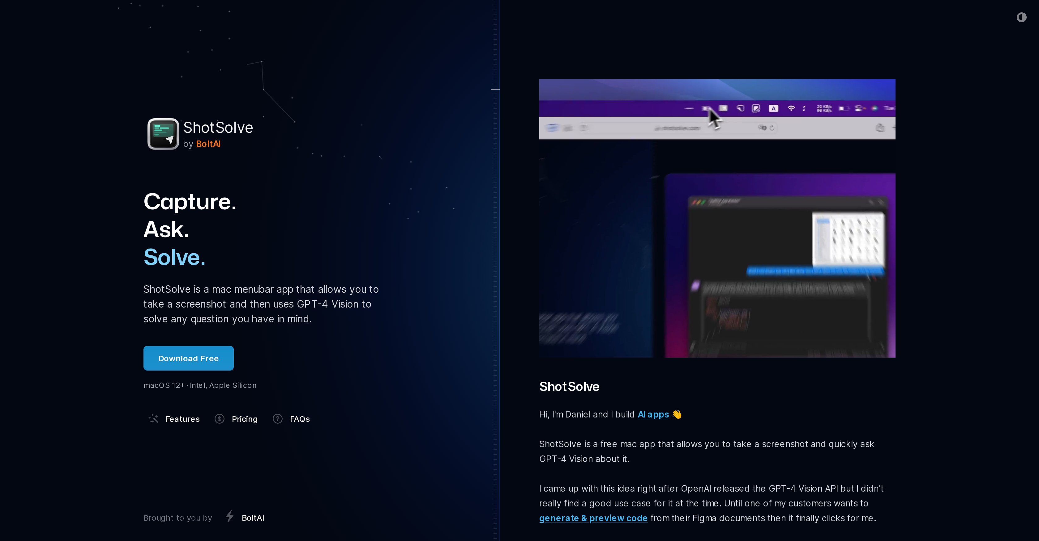 ShotSolve - Screenshot showing the interface and features of this AI tool