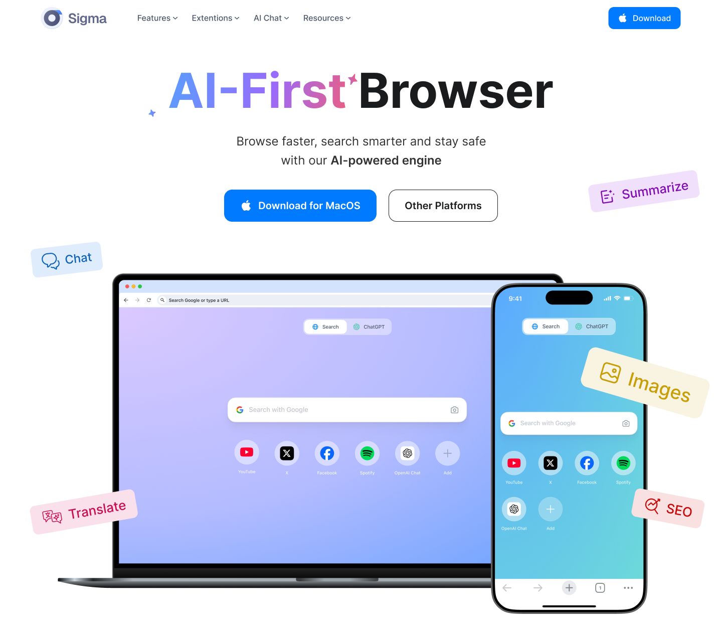 Sigma AI Browser - Screenshot showing the interface and features of this AI tool