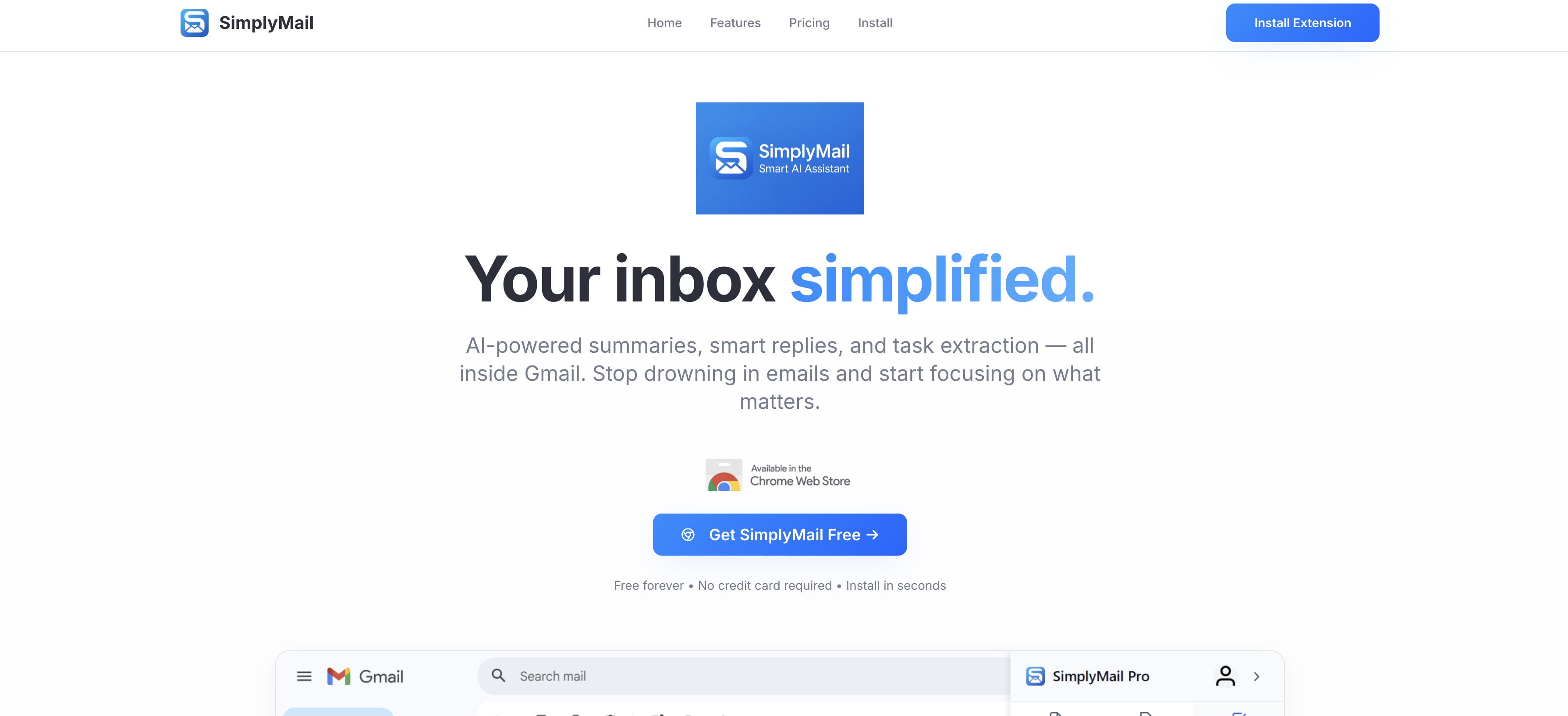 SimplyMail - Screenshot showing the interface and features of this AI tool