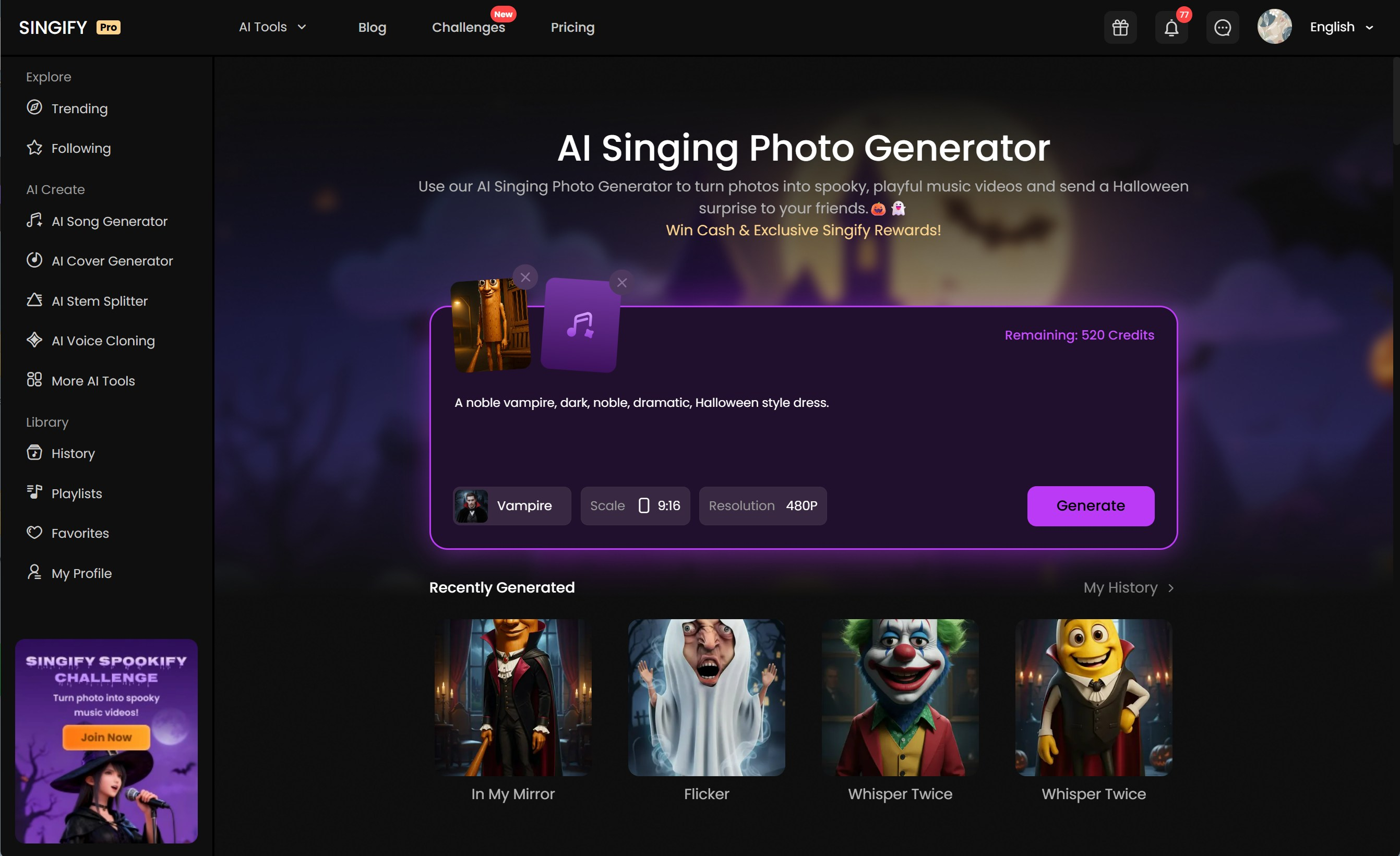 Singifyv2.3.6 - Screenshot showing the interface and features of this AI tool