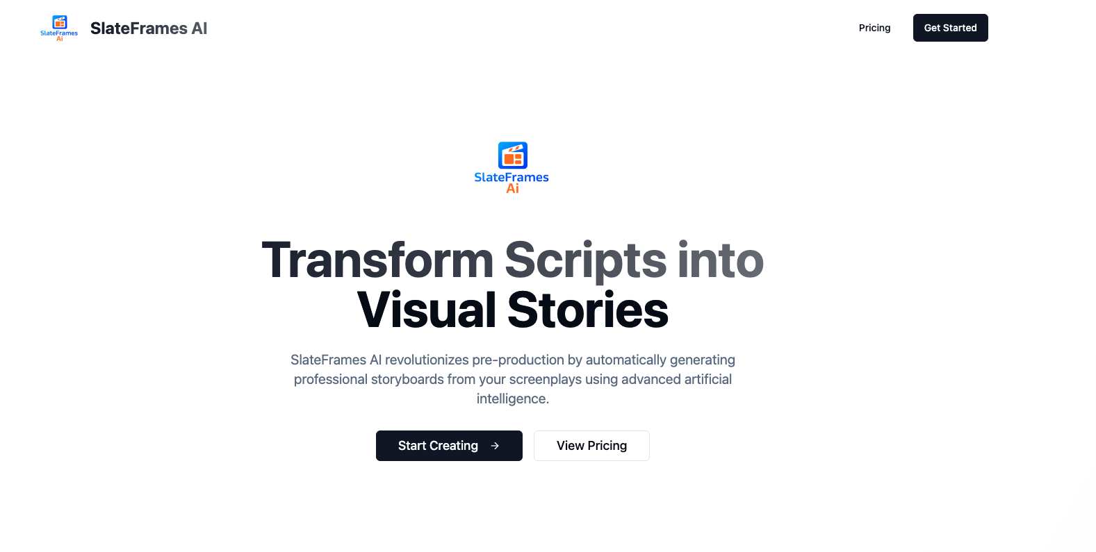 SlateFrames - Screenshot showing the interface and features of this AI tool